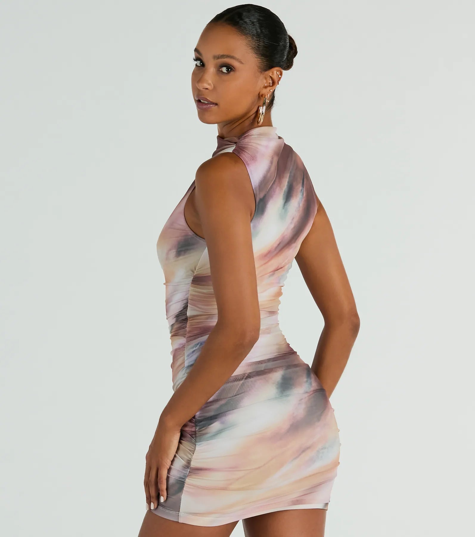 Set To Amaze Mock Neck Abstract Mini Dress