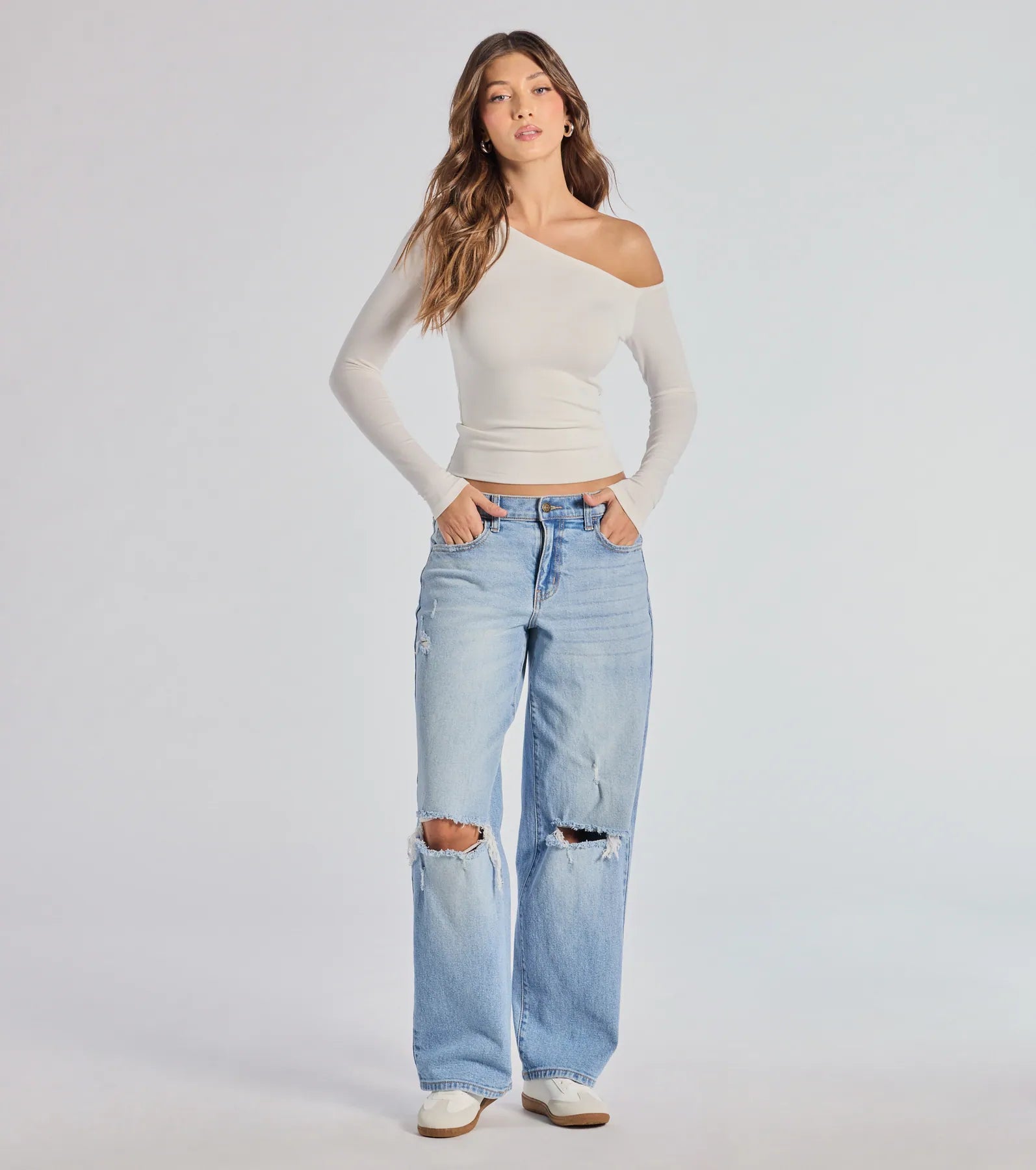 Chic Factor Asymmetrical Long Sleeve Crop Top