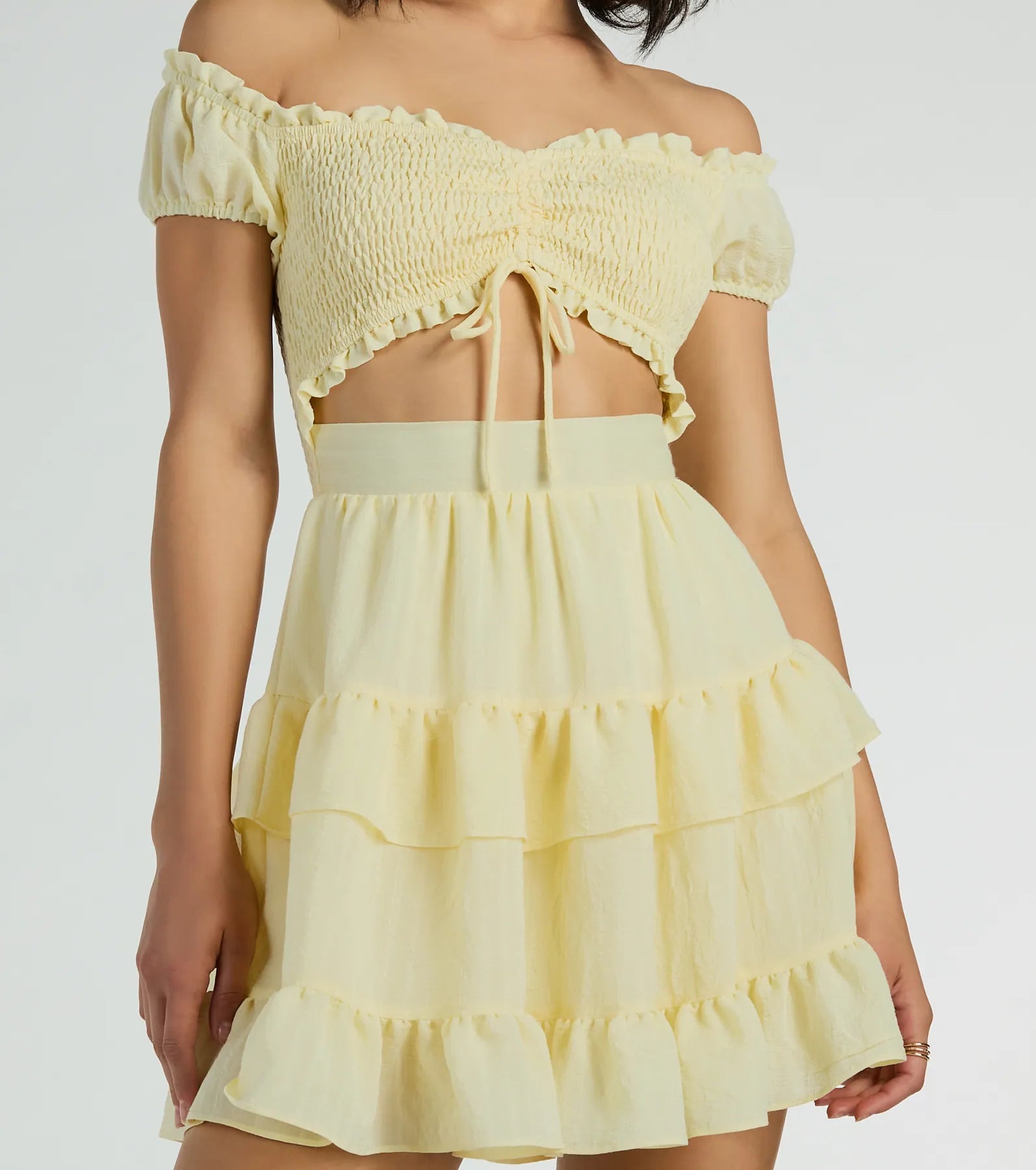 Girlycore Off-The-Shoulder Ruffled Skater Dress