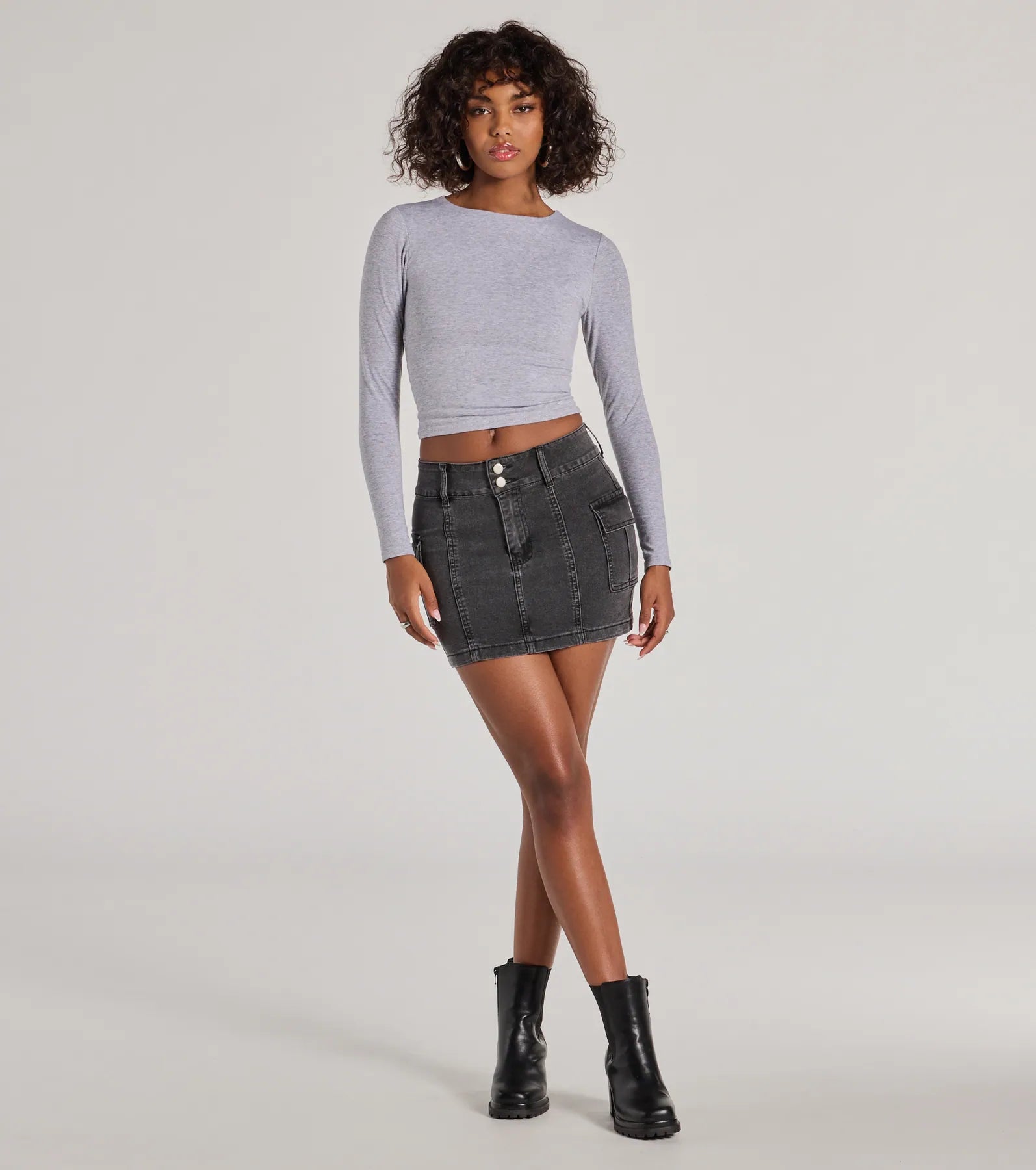 Casual Cool Girl Cargo Denim Mini Skirt