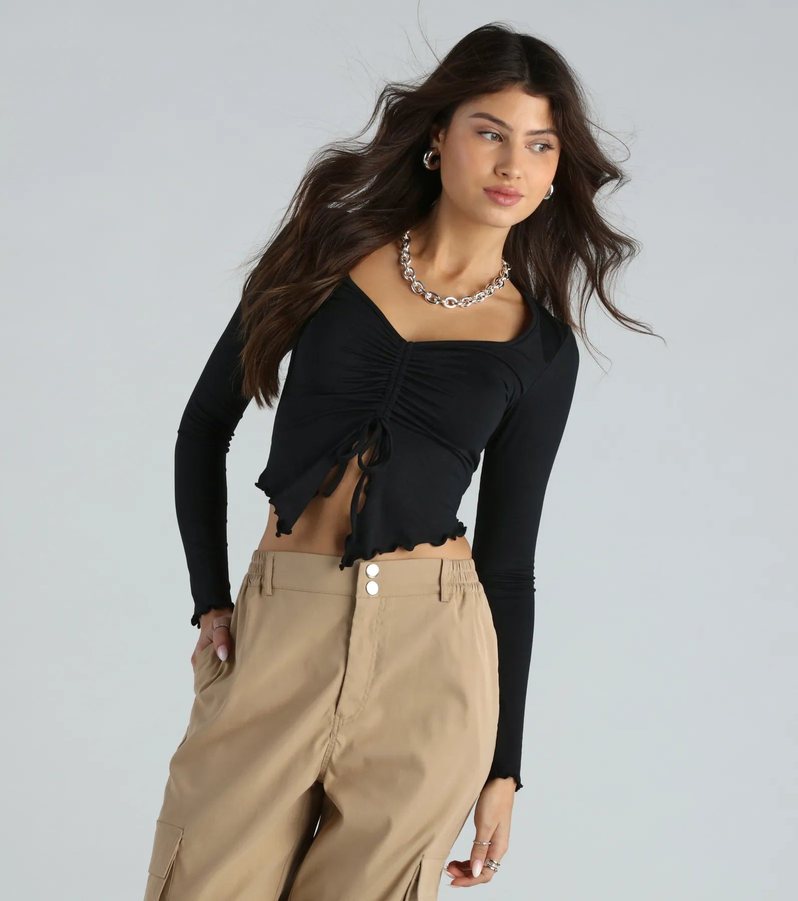 Extra Sass Long Sleeve Slit Crop Top