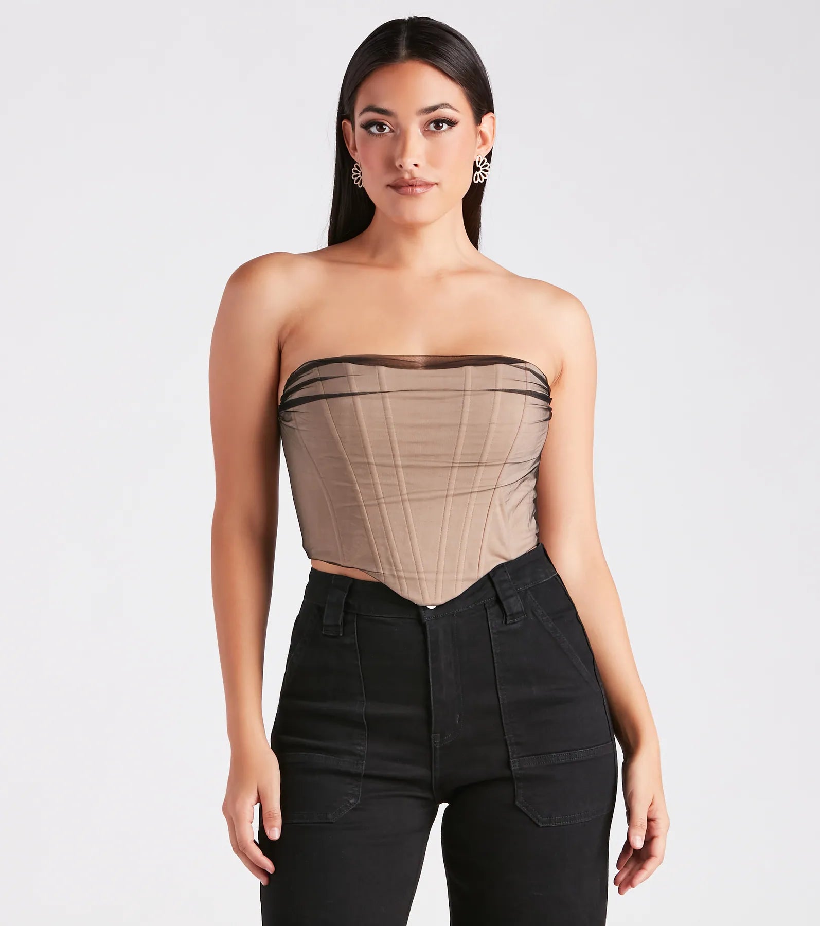 Having A Moment Ponte Tulle Corset Top