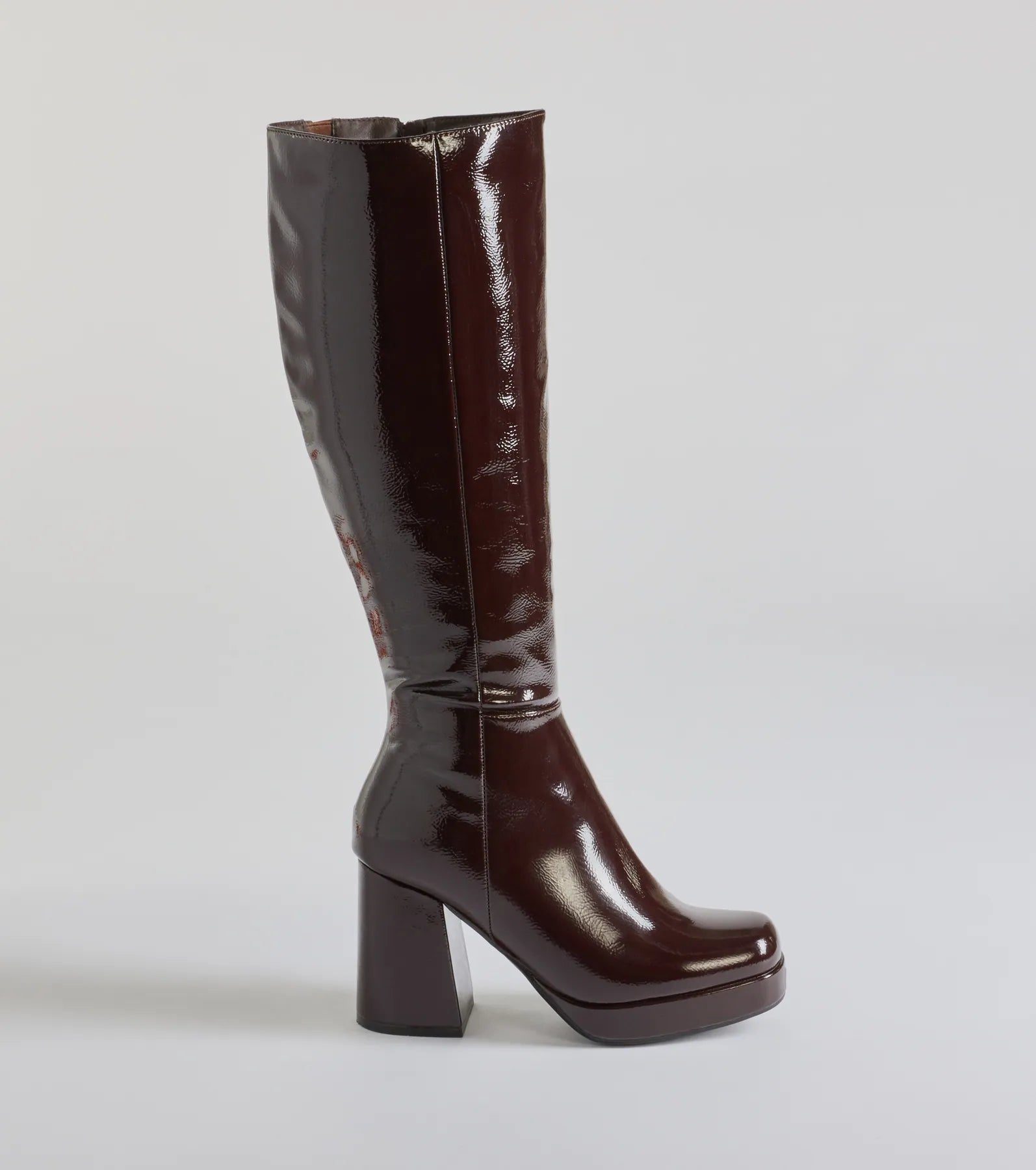 So Stunning Patent Faux Leather Under The Knee Platform Boots