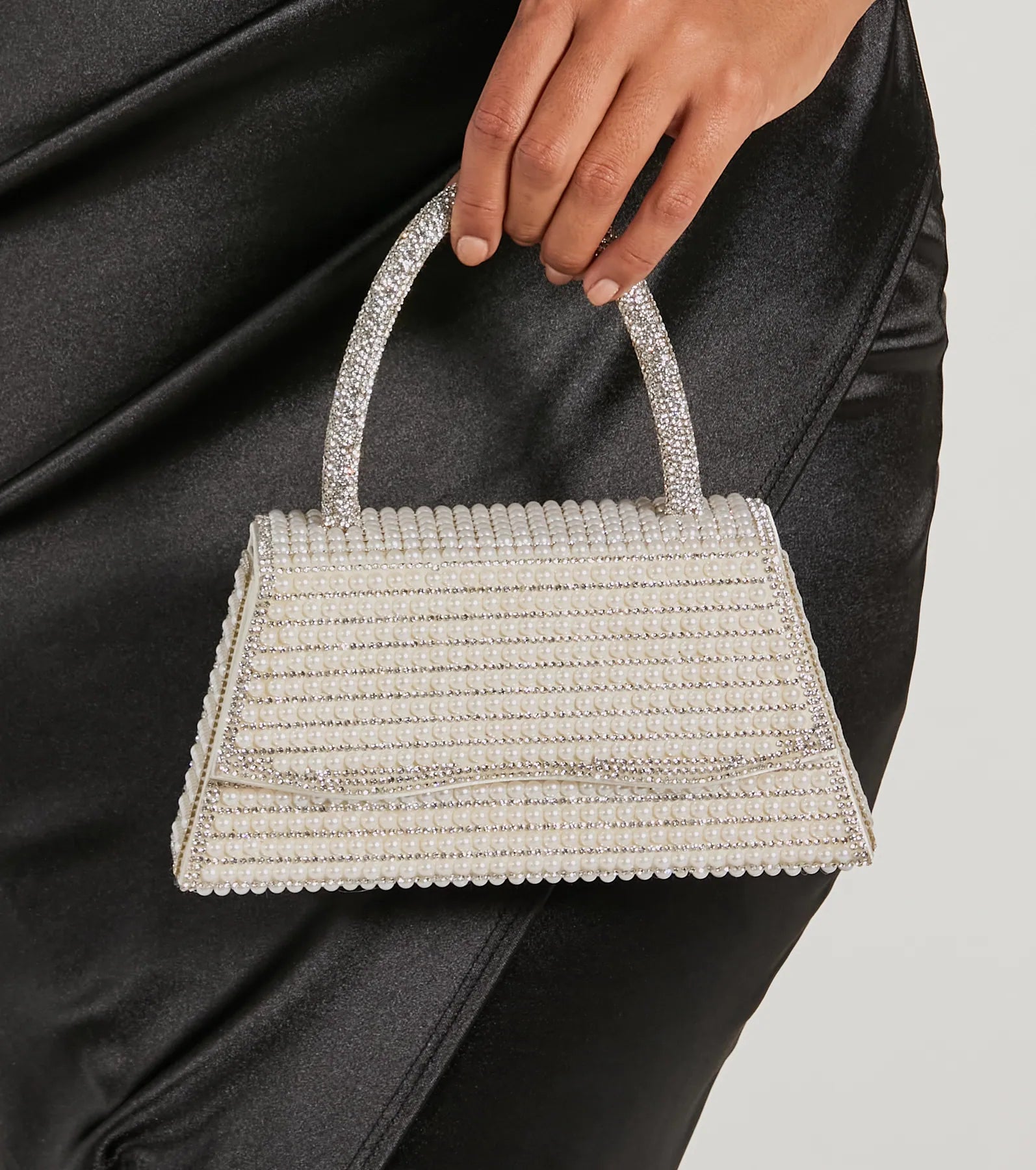 What A Glam Cutie Faux Pearl Rhinestone Mini Bag