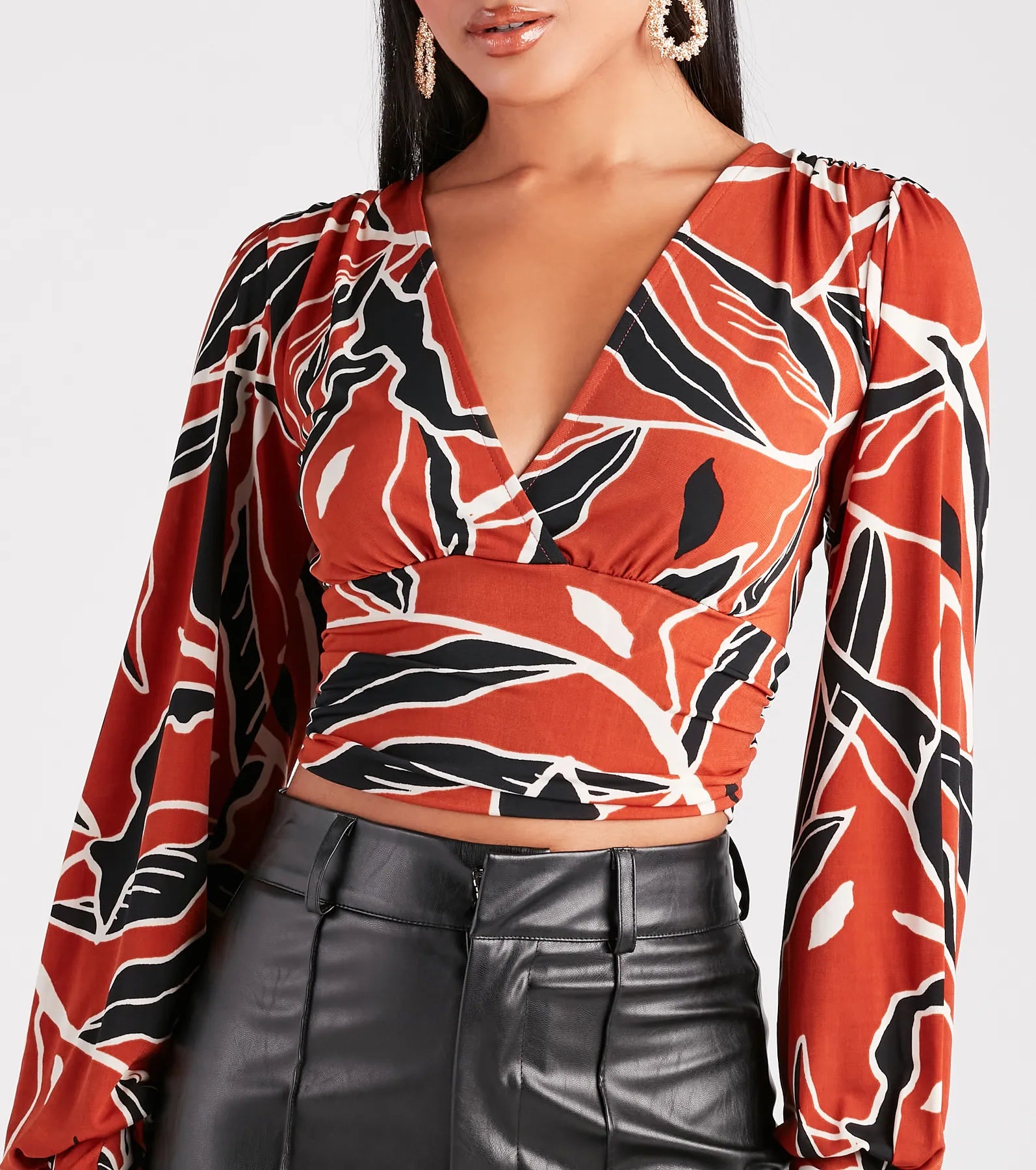 Perfect Image Abstract Surplice Crop Top