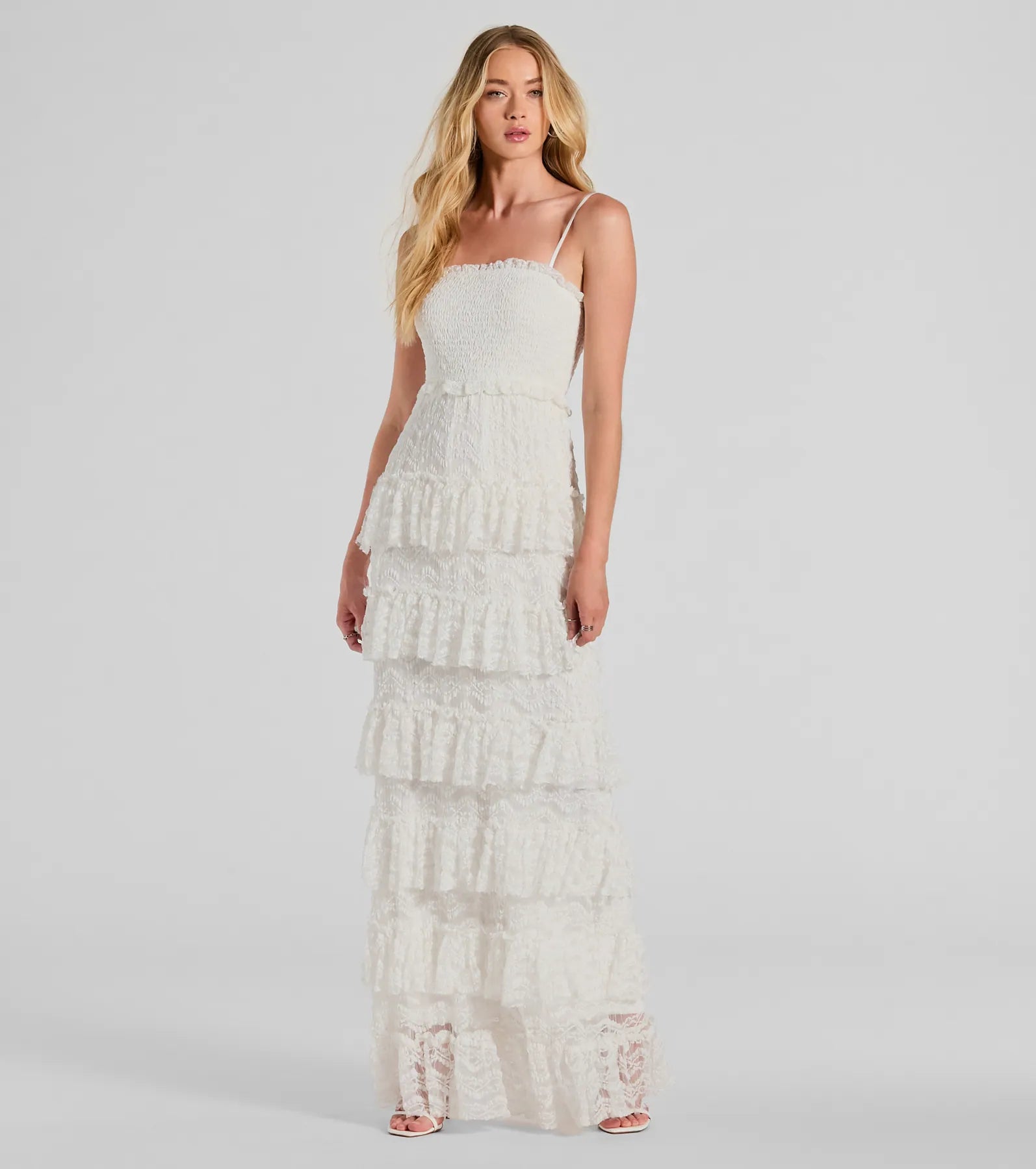 Follow Your Heart Sleeveless Ruffled Lace Maxi Dress