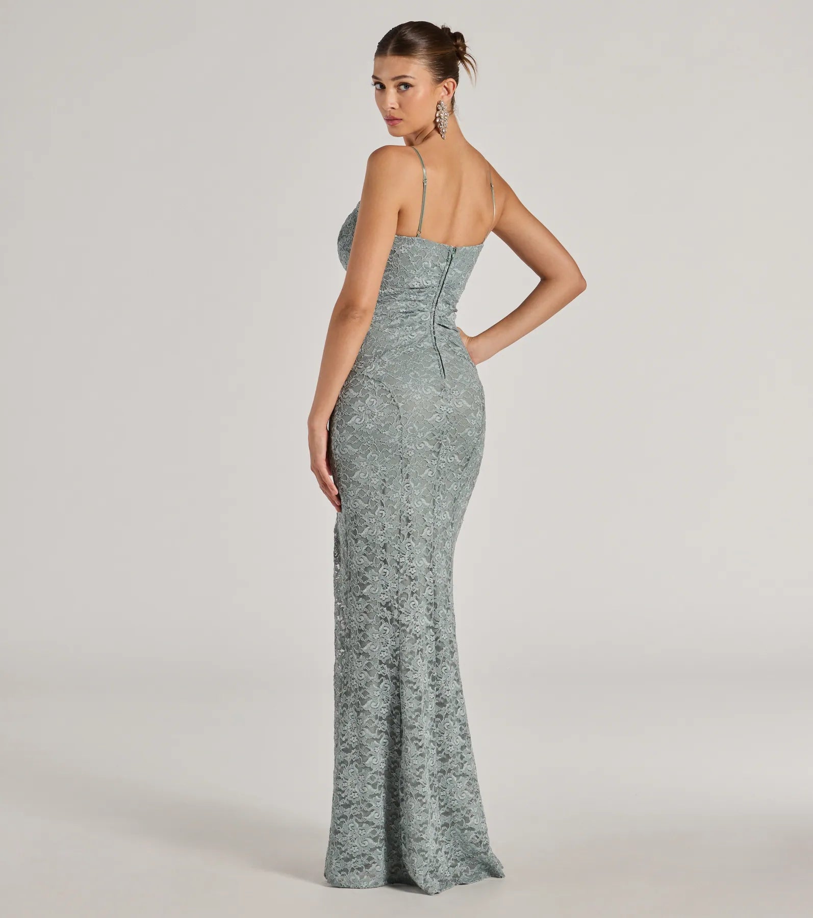 Romina Lace Cowl Neck High Slit Mermaid Dress