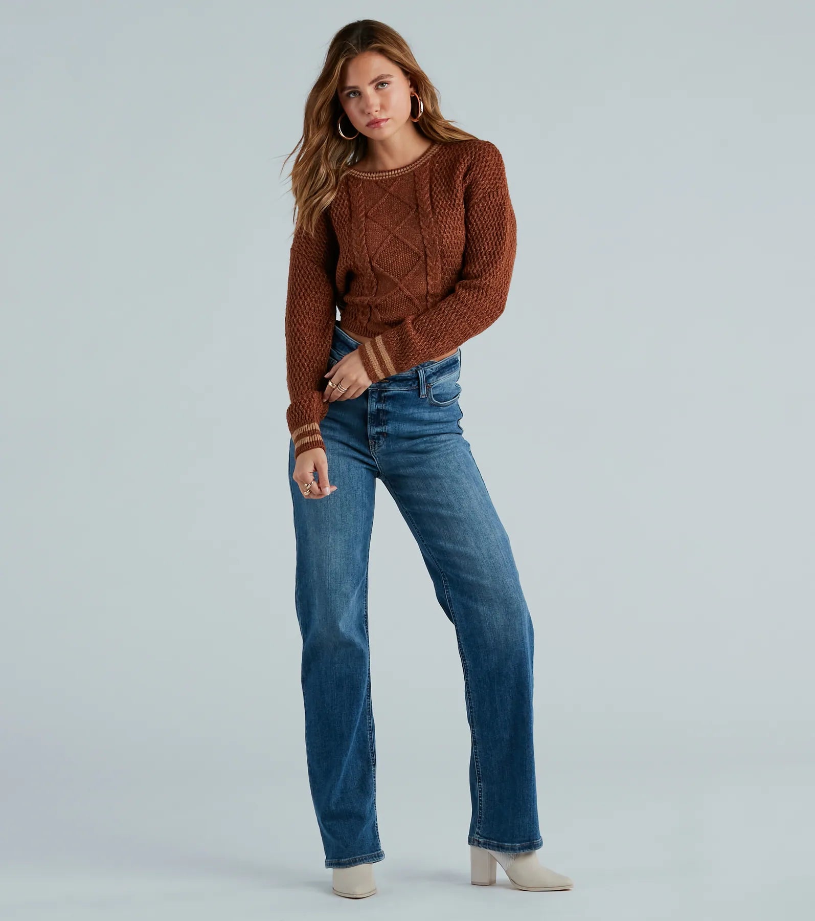 Tied Together In Style Striped Cable Knit Sweater