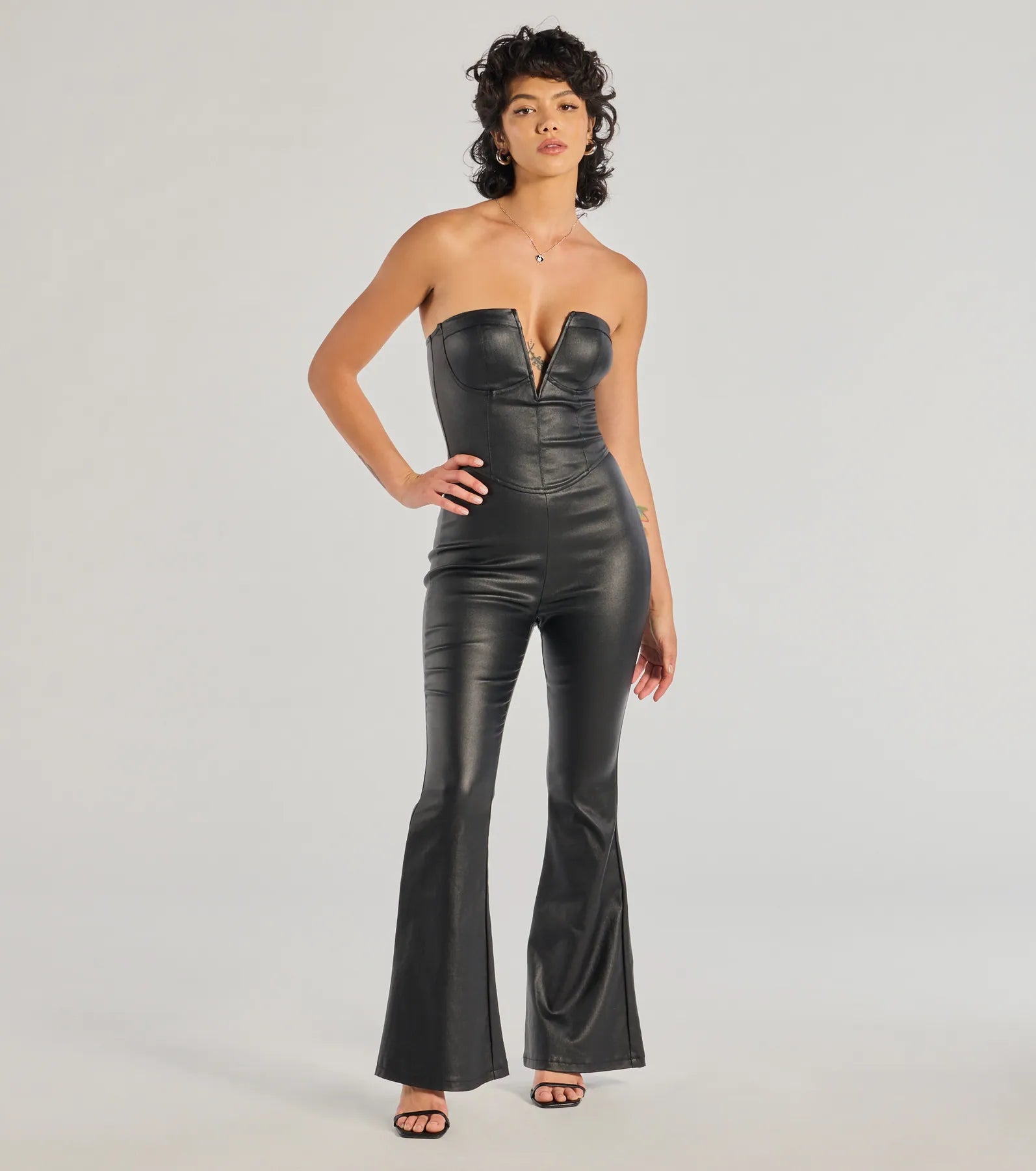 Rebel Chic Faux Leather Wide-Leg Jumpsuit