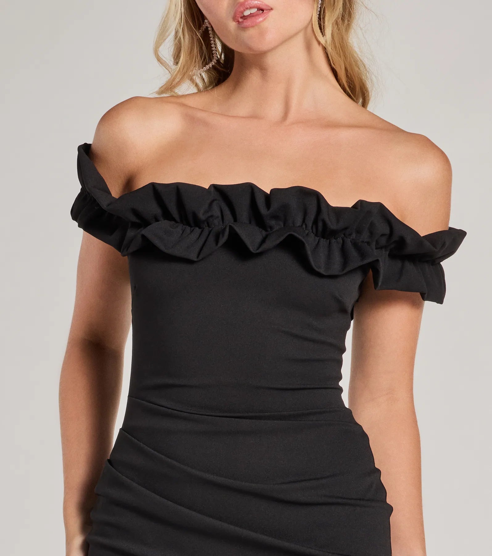 Chic Factor Ruffled Off-The-Shoulder Mini Dress