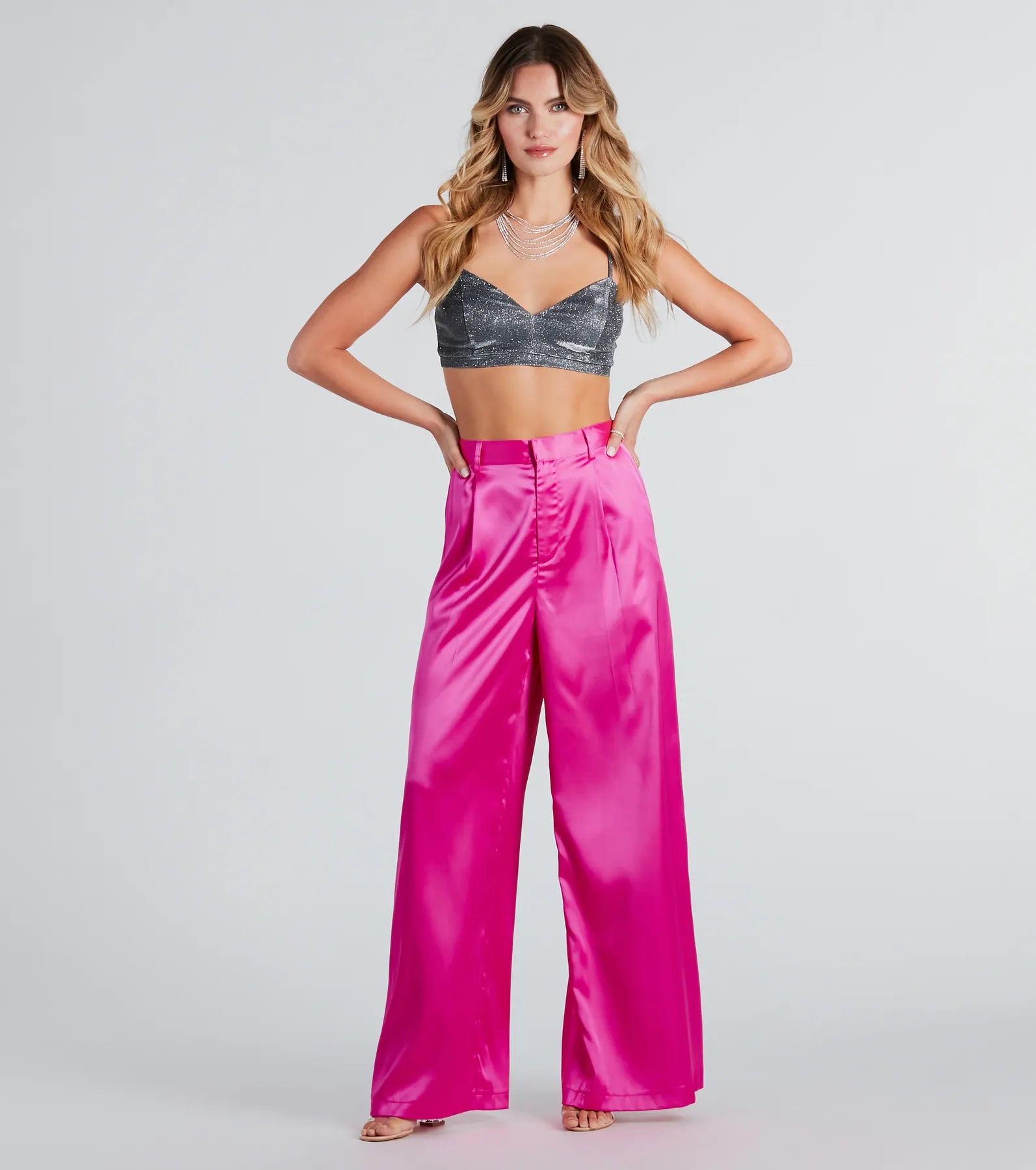 Power Vibe Satin Wide-Leg Trouser Pants