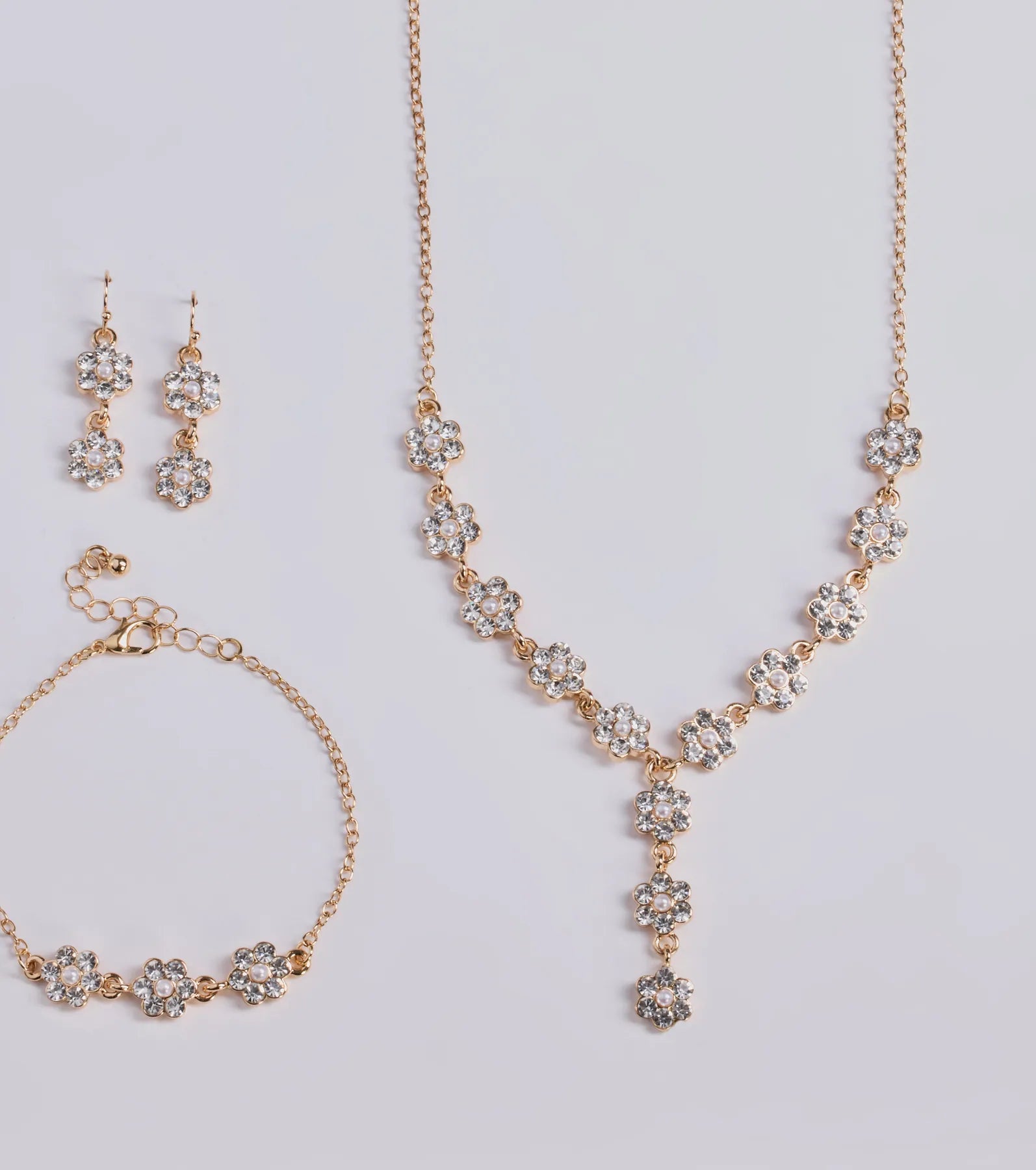 Timeless Elegance Floral Rhinestone and Pearl Necklace Set