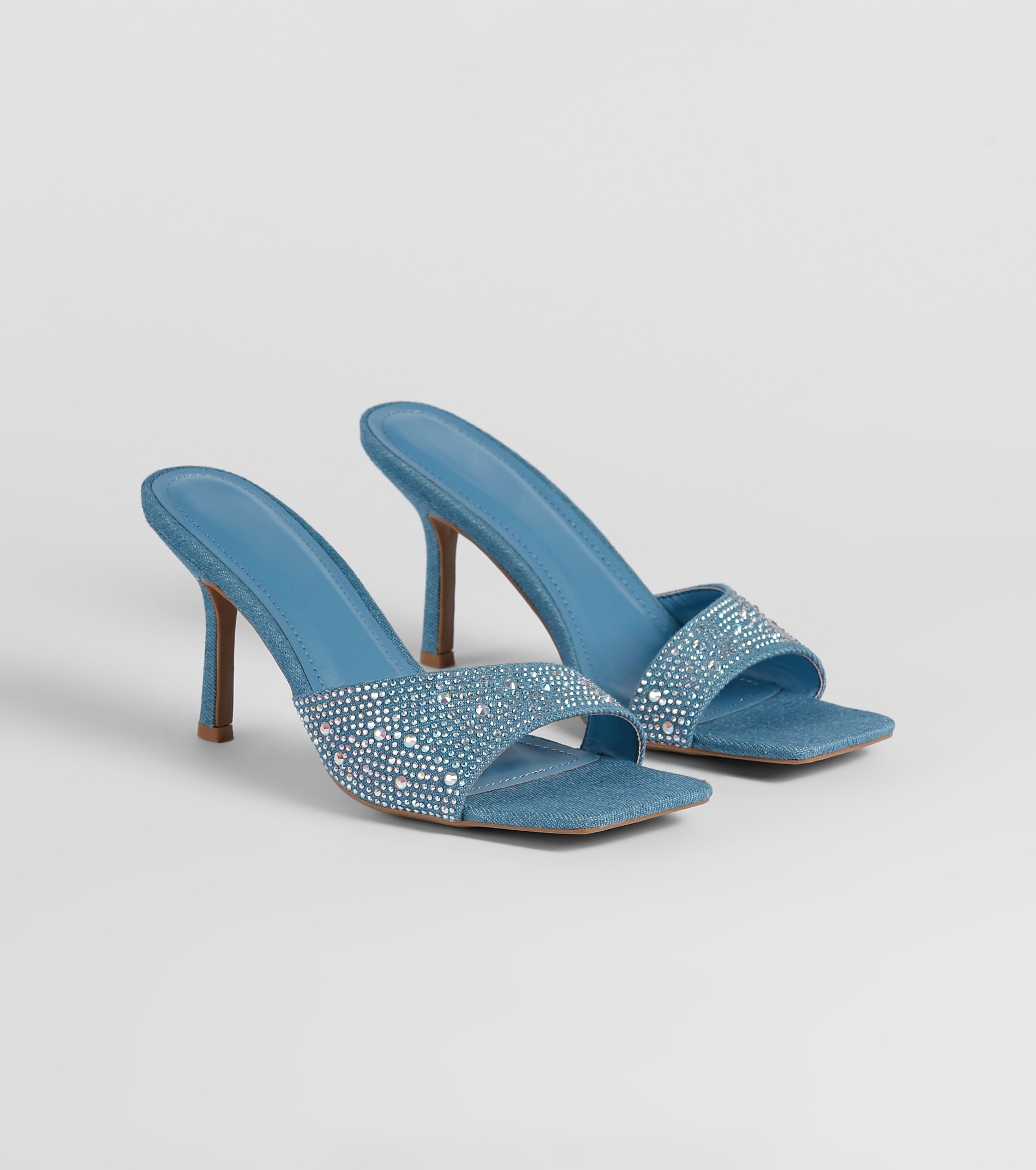 Such A Treat Denim Rhinestone Stiletto Mules