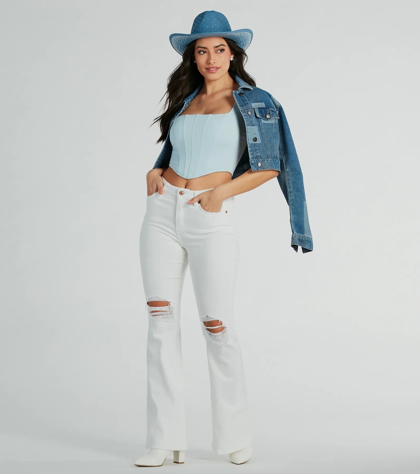 Upbeat Glam Rhinestone Denim Cowboy Hat