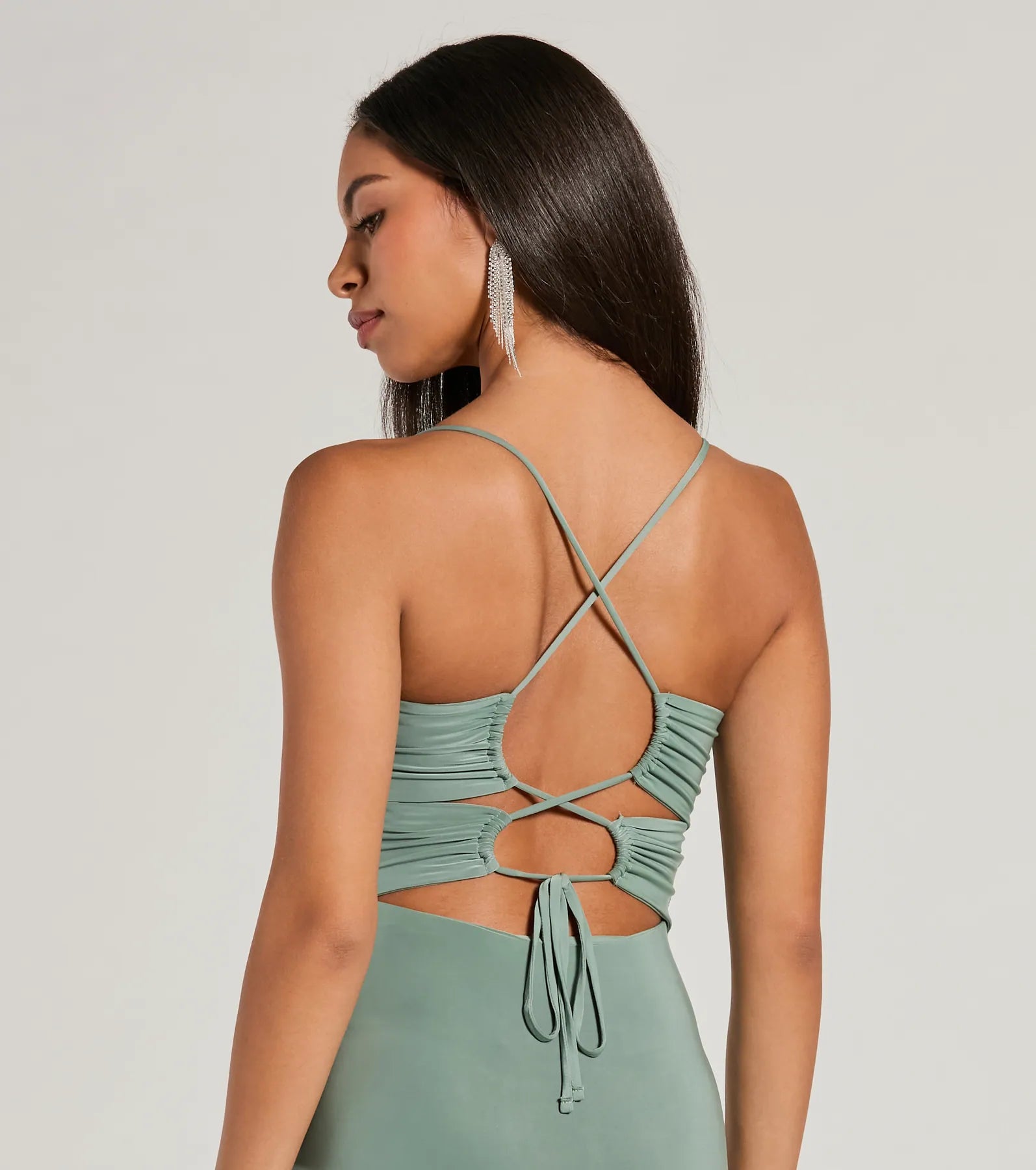 Candace Lace-Up Slit Mermaid Formal Dress