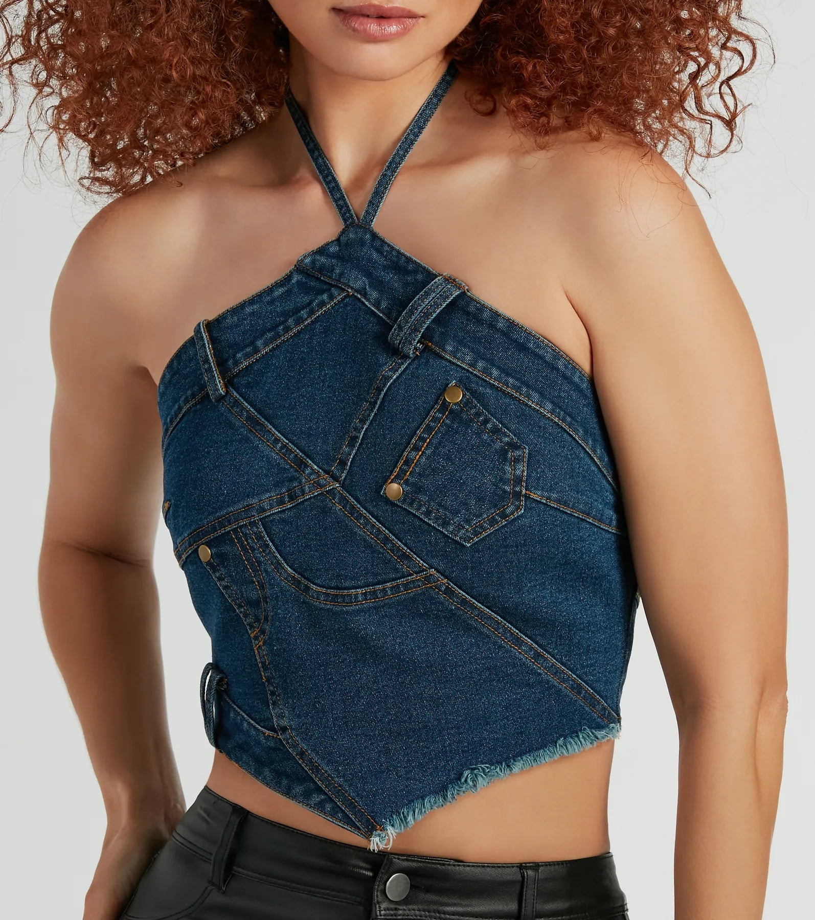 Givin' Looks Halter Patchwork Denim Crop Top