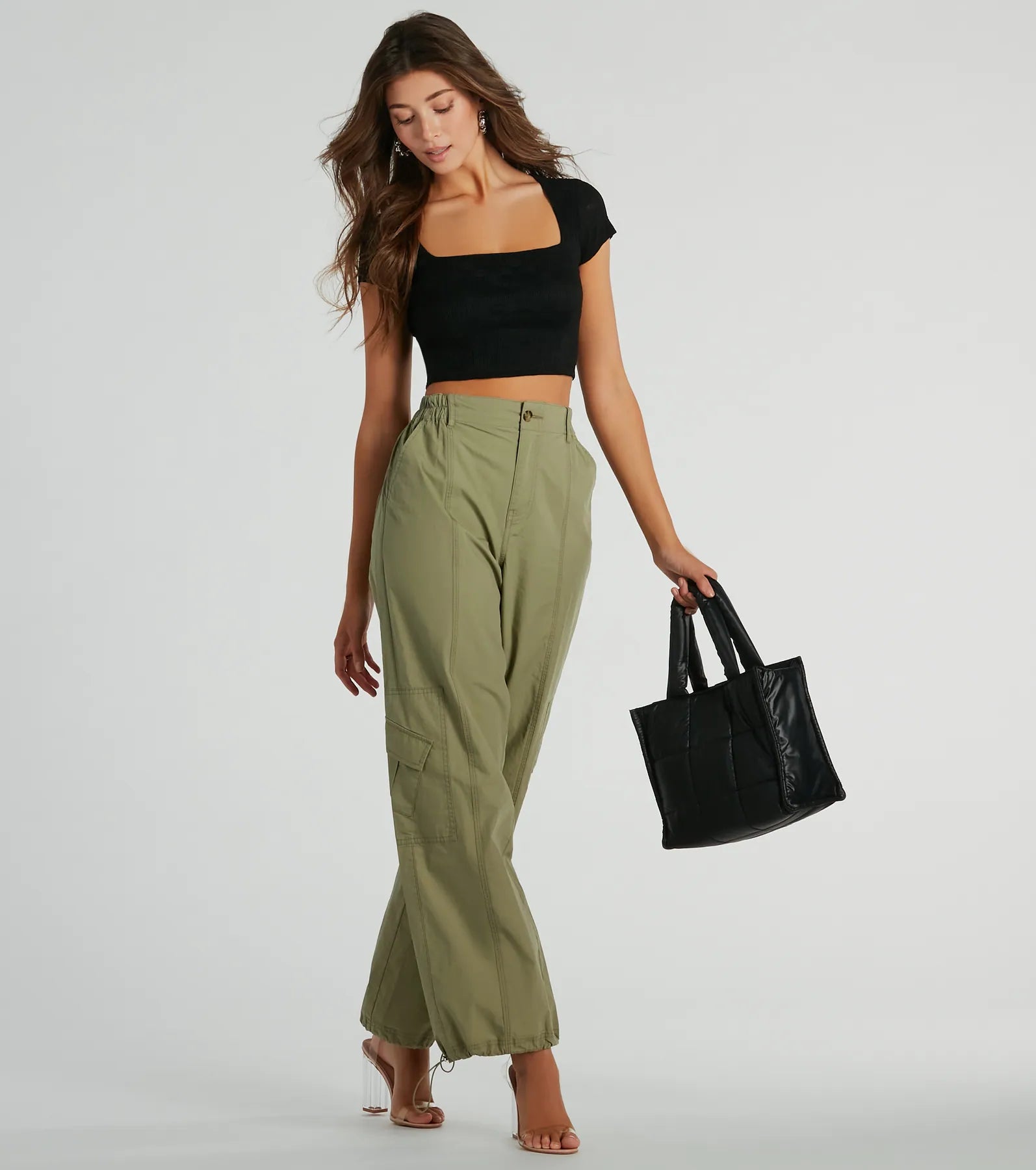 Effortless Outlook Square Neck Cap Sleeve Crop Top