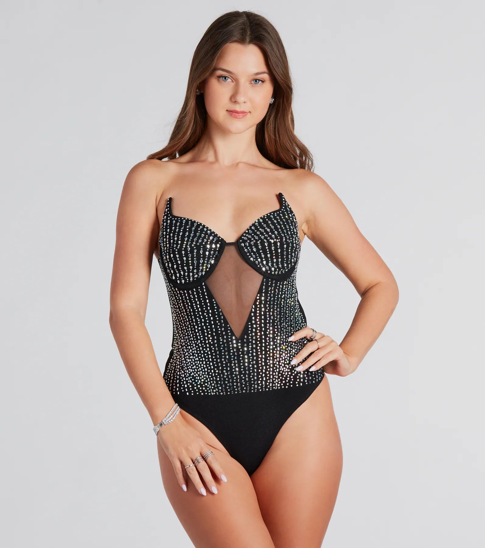 Fire And Ice Rhinestone Strapless Bodysuit