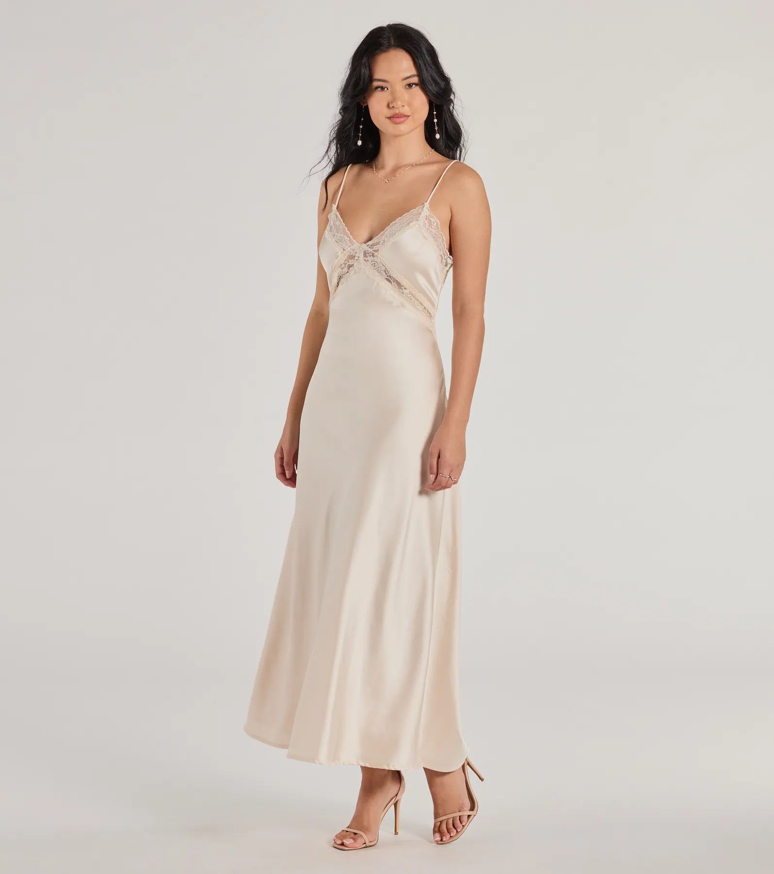 Ethereal Beauty Satin and Lace Long Slip Dress