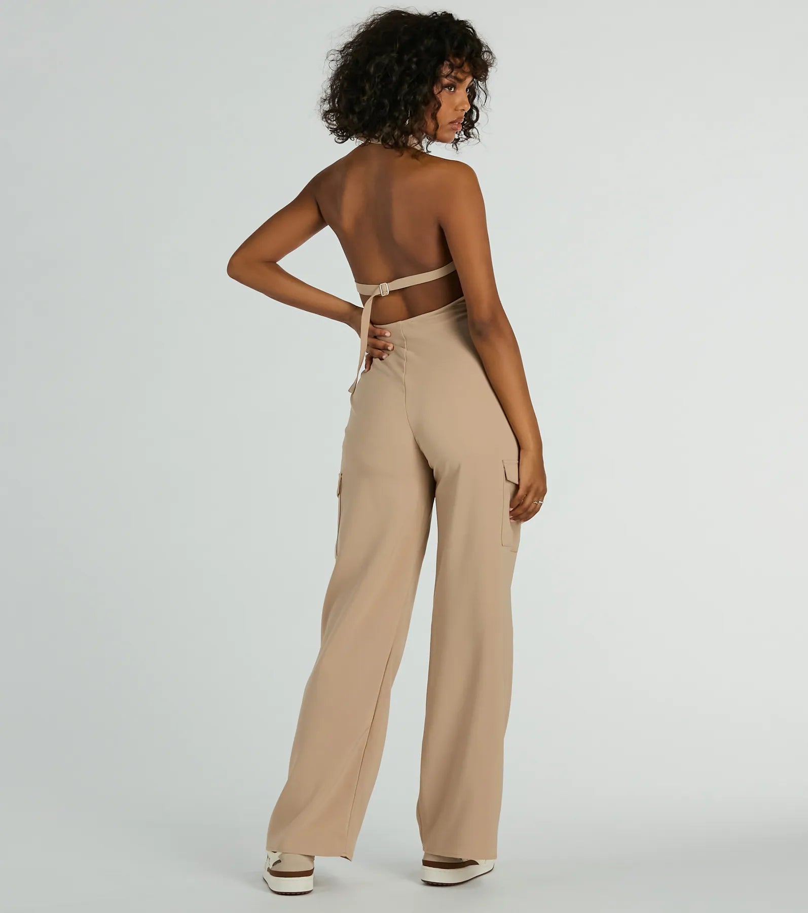 Traveling Cute Halter Wide-Leg Cargo Jumpsuit