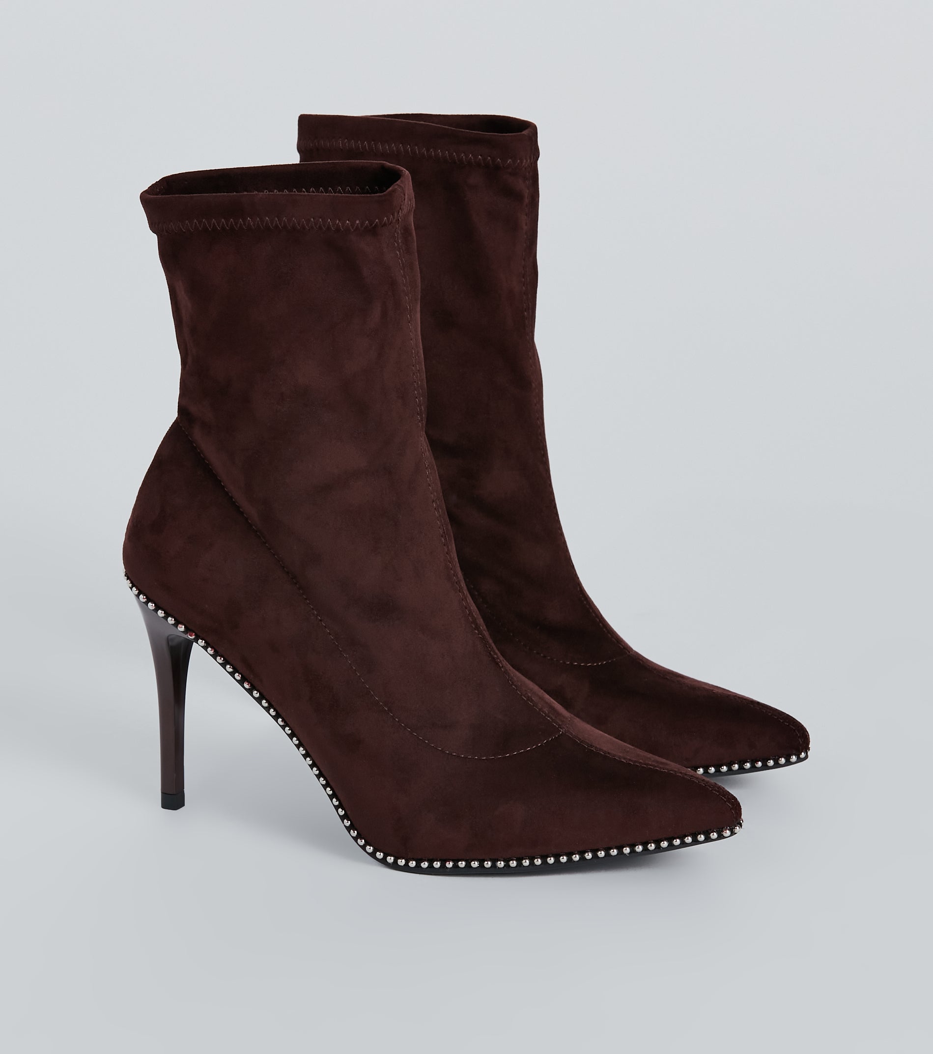 Walk Like A Stud Faux Suede Stiletto Booties