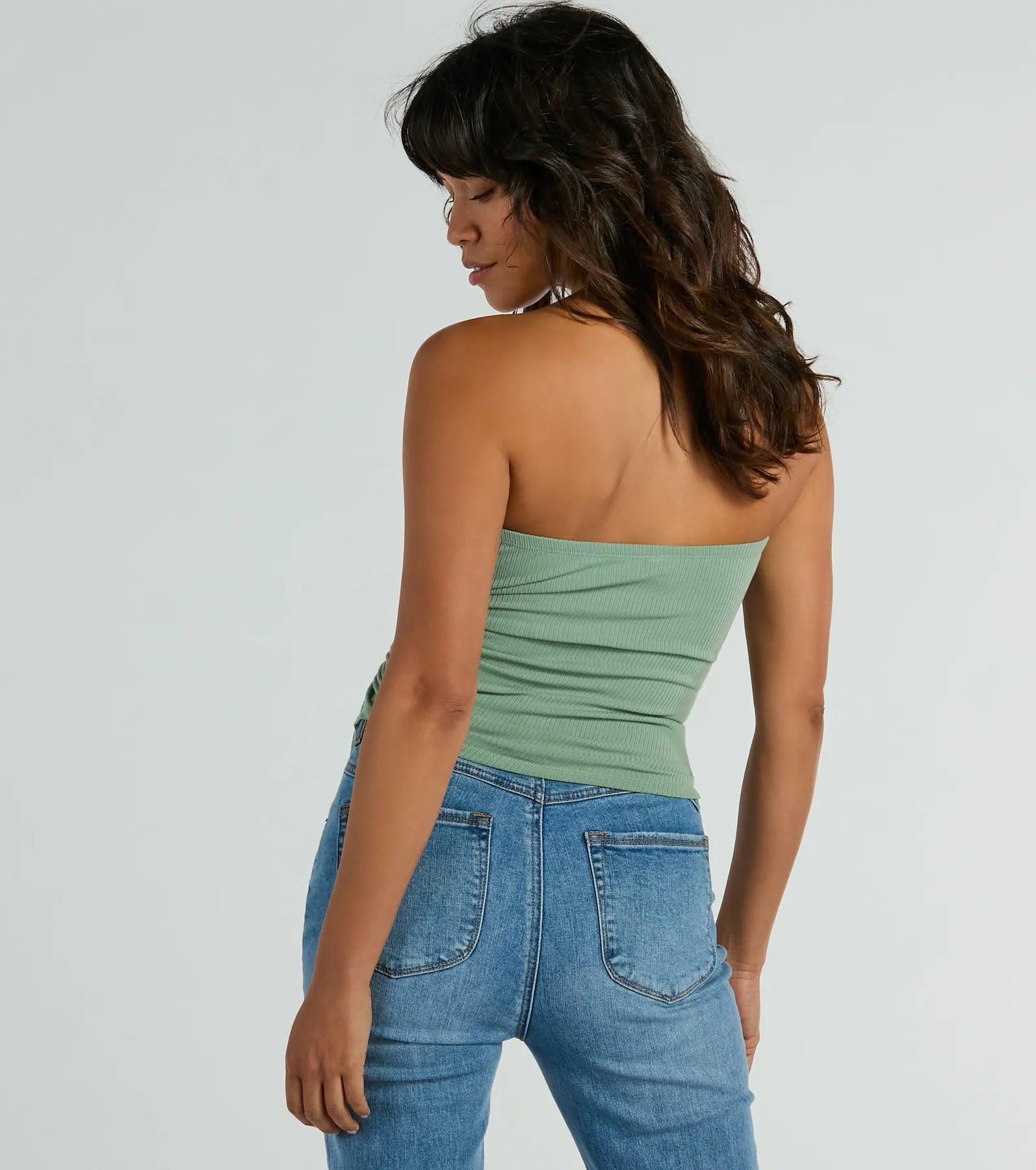 Easy Attention Strapless Slit Crop Top