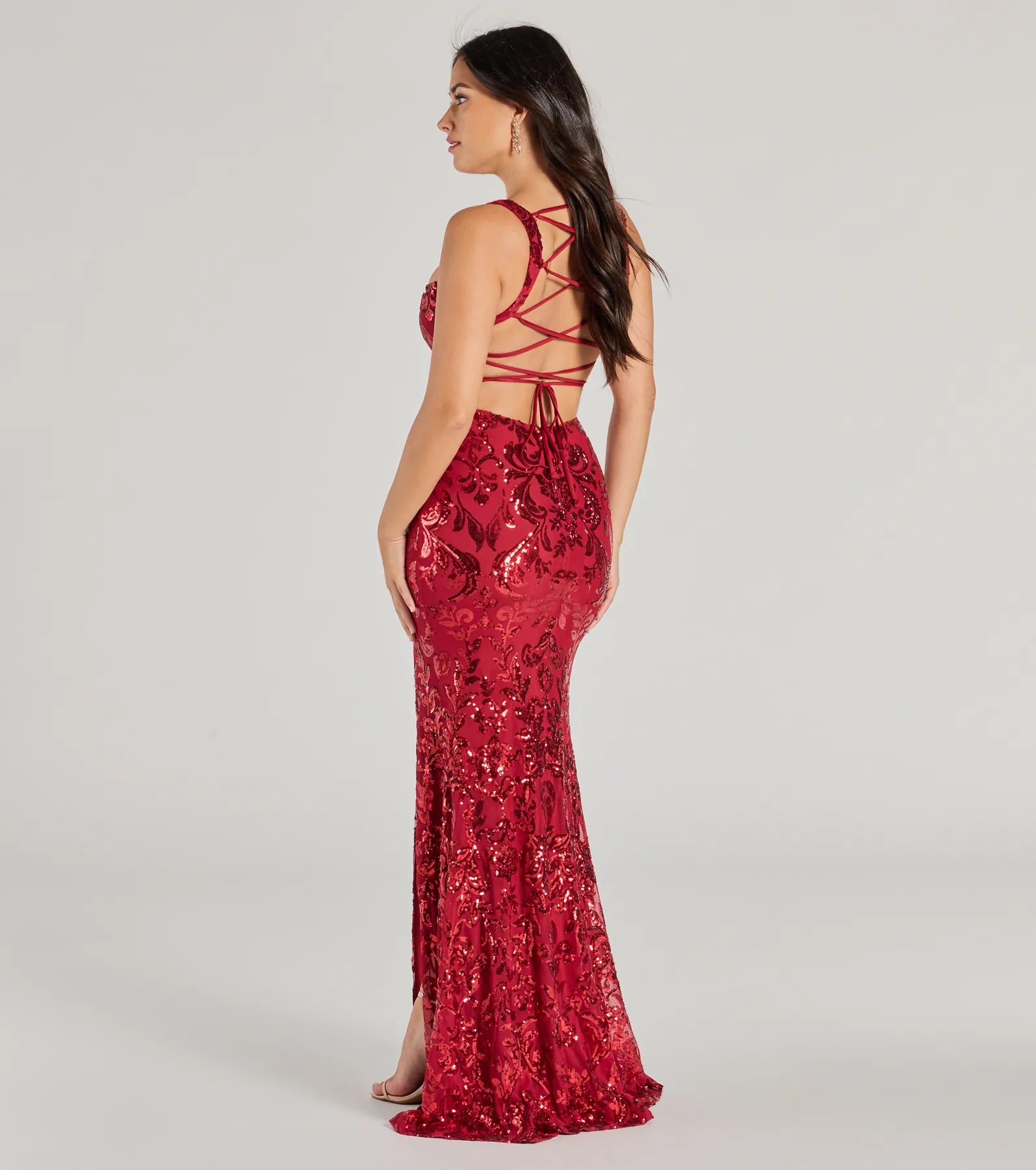 Moira Lace-Up Mermaid Sequin Formal Dress