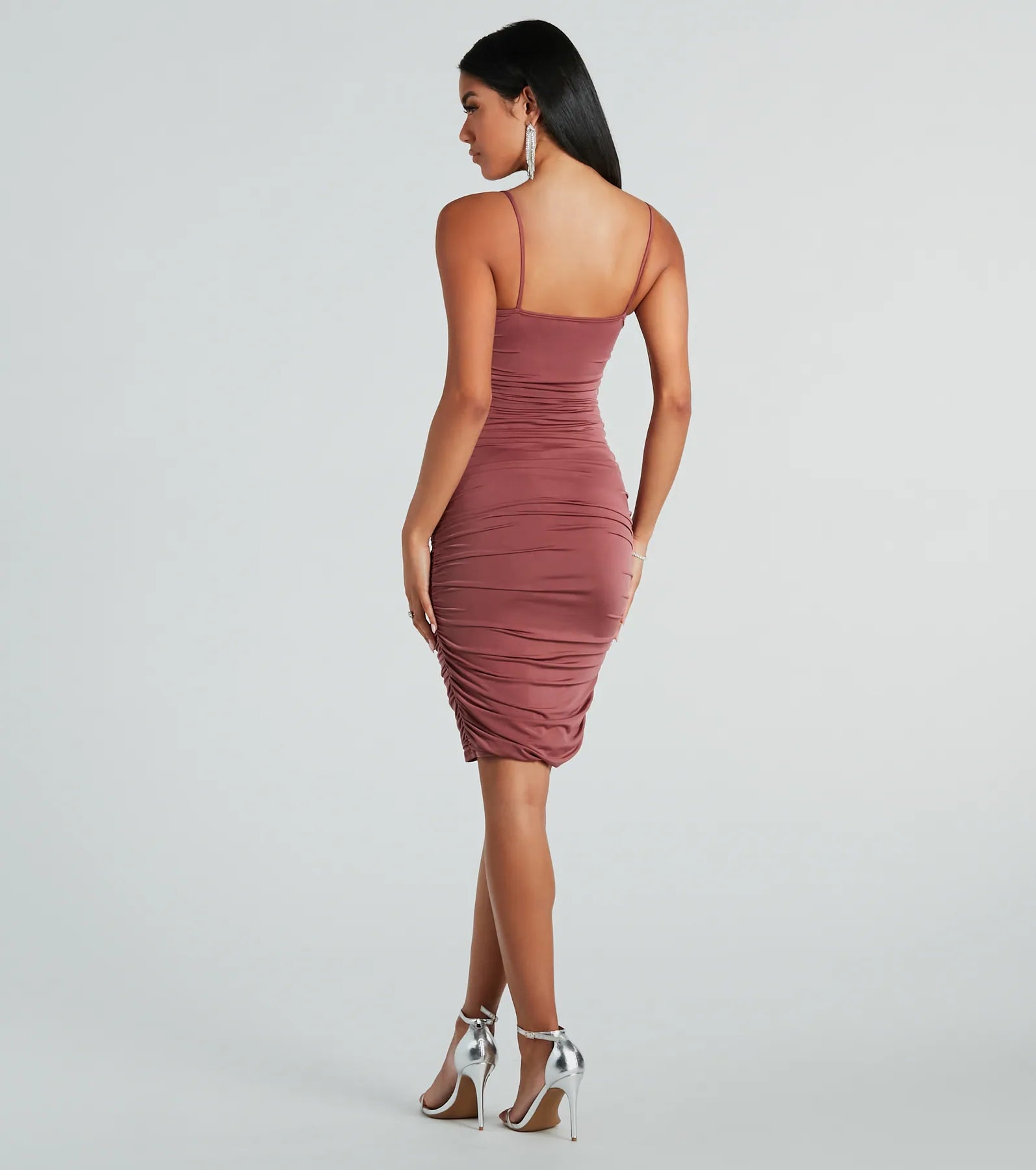 My Main Chic V-Neck Ruched Midi Dress