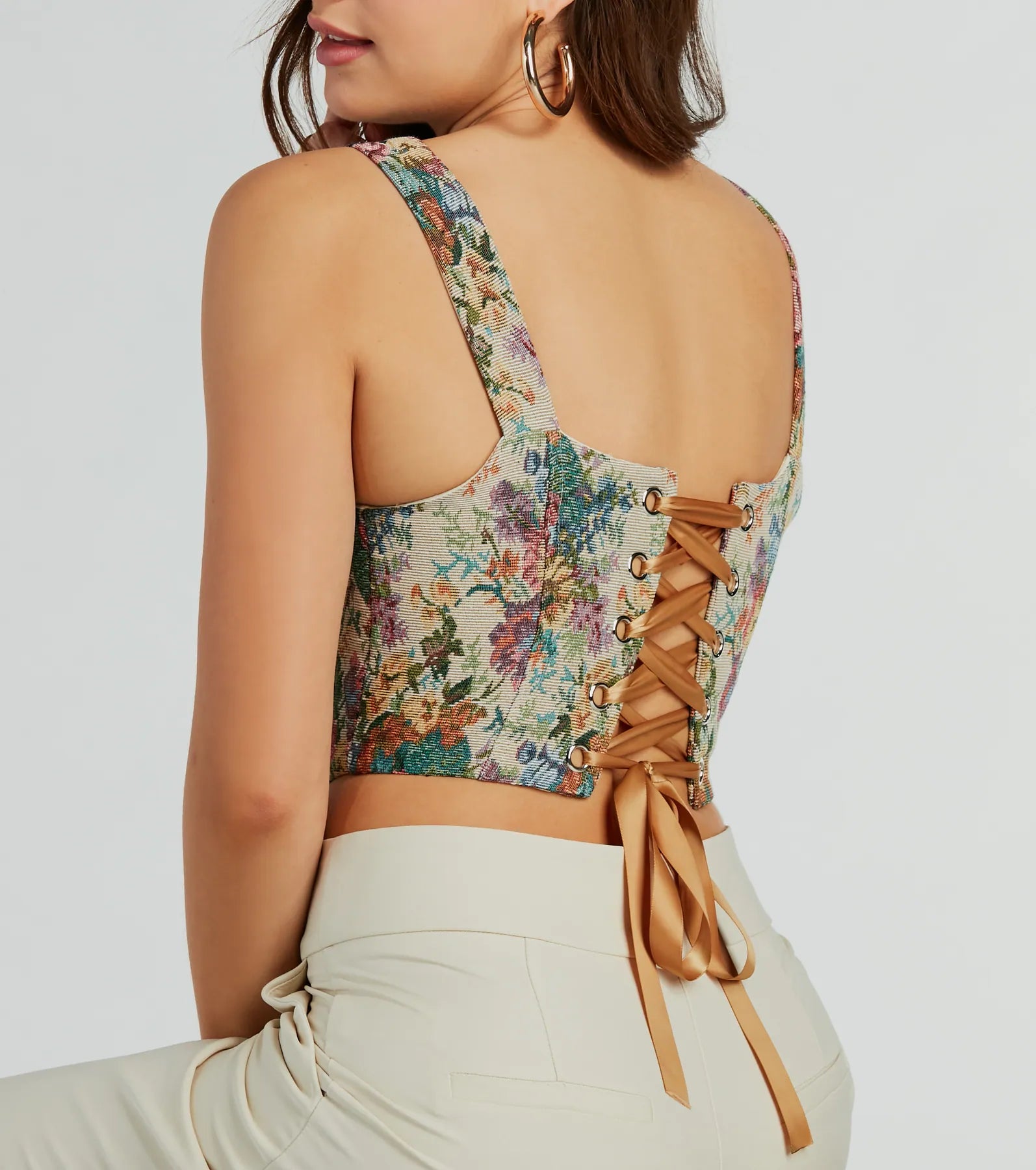 Fairytale Flair Lace-Up Floral Corset Top