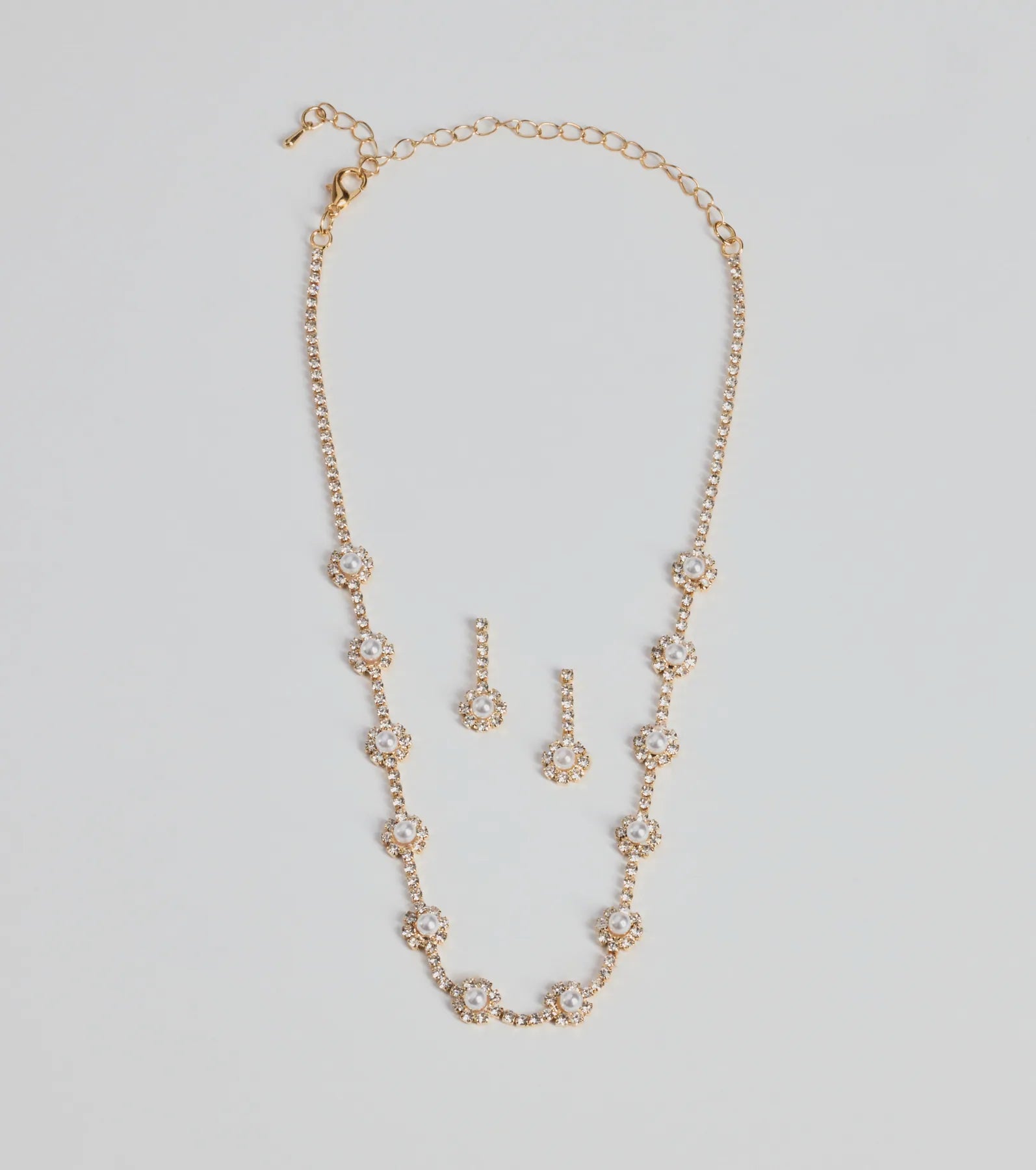 Unforgettable Faux Pearl Rhinestone Necklace And Earrings