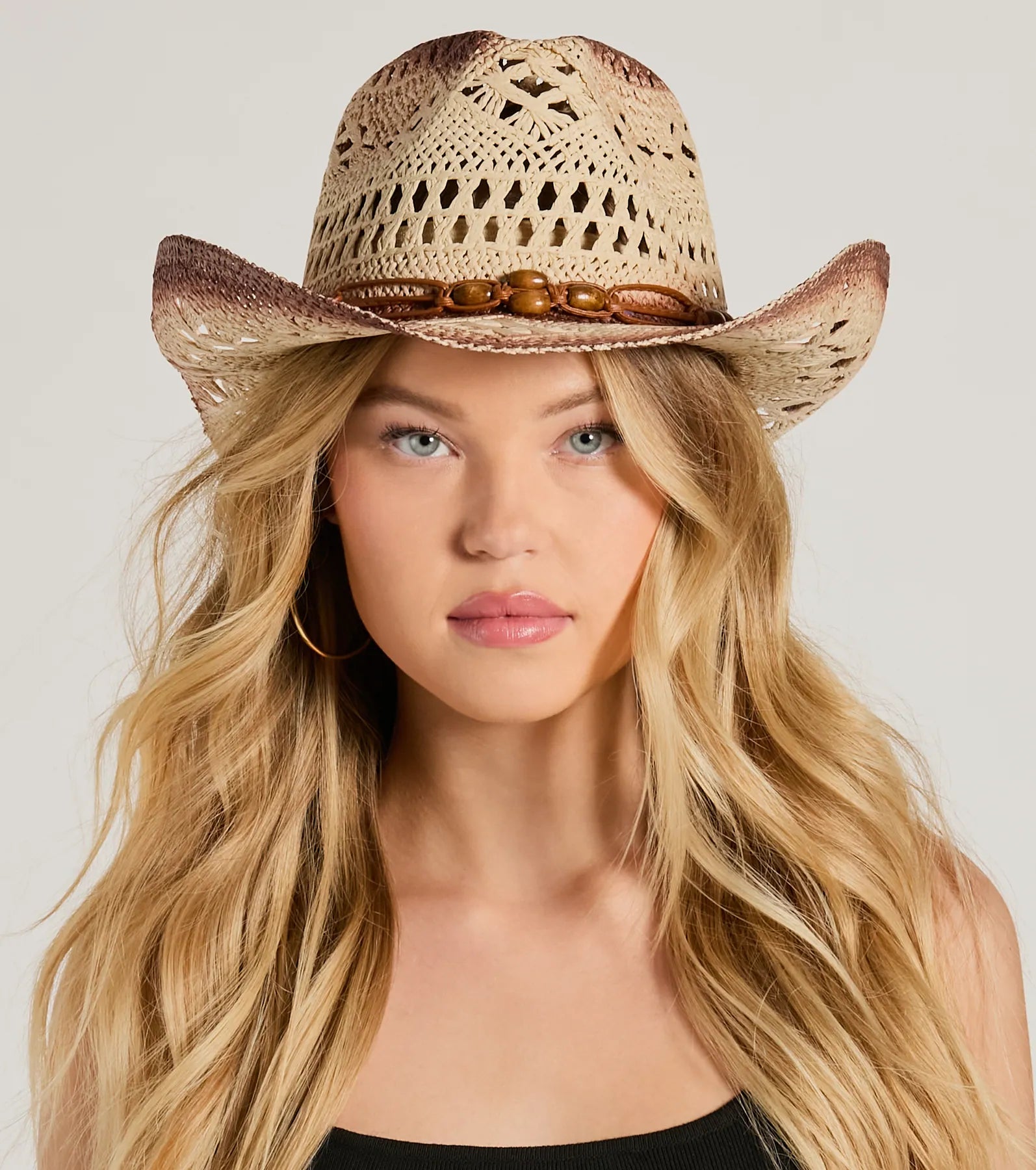 Boho Babe Out West Beaded Straw Cowboy Hat