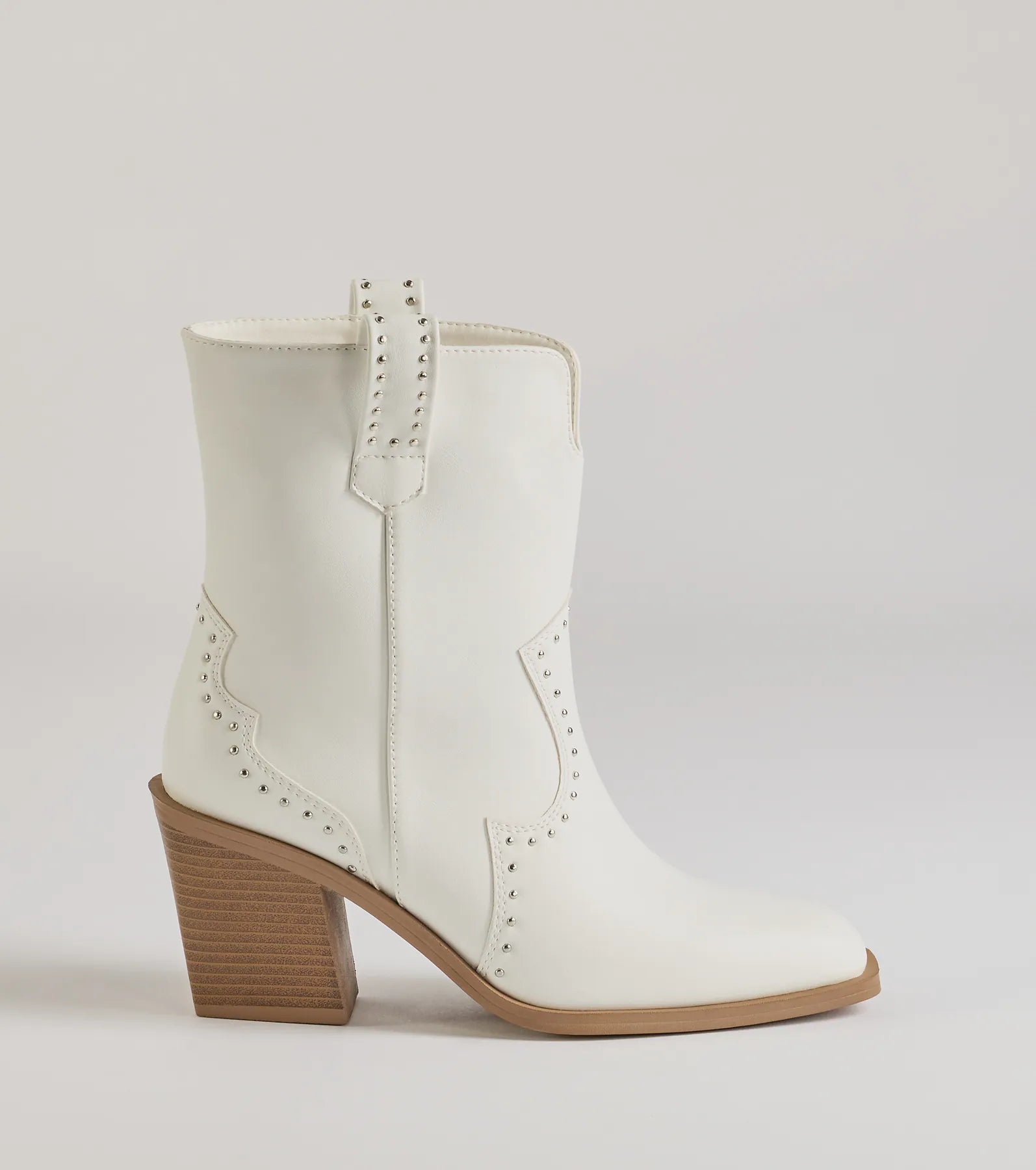 Chic Western Studded Faux Leather Booties