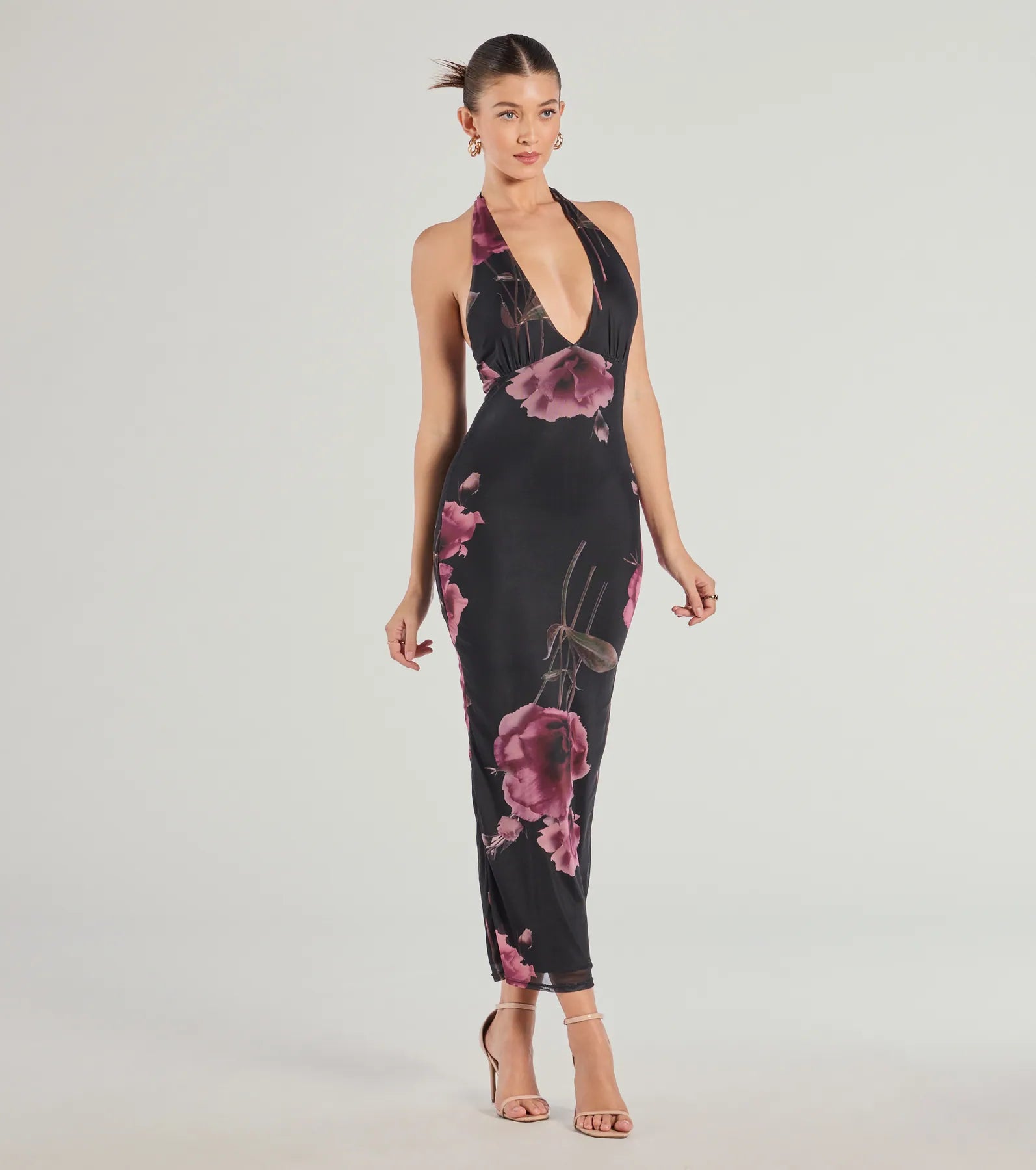 Radiant Blooms Floral Halter Maxi Dress