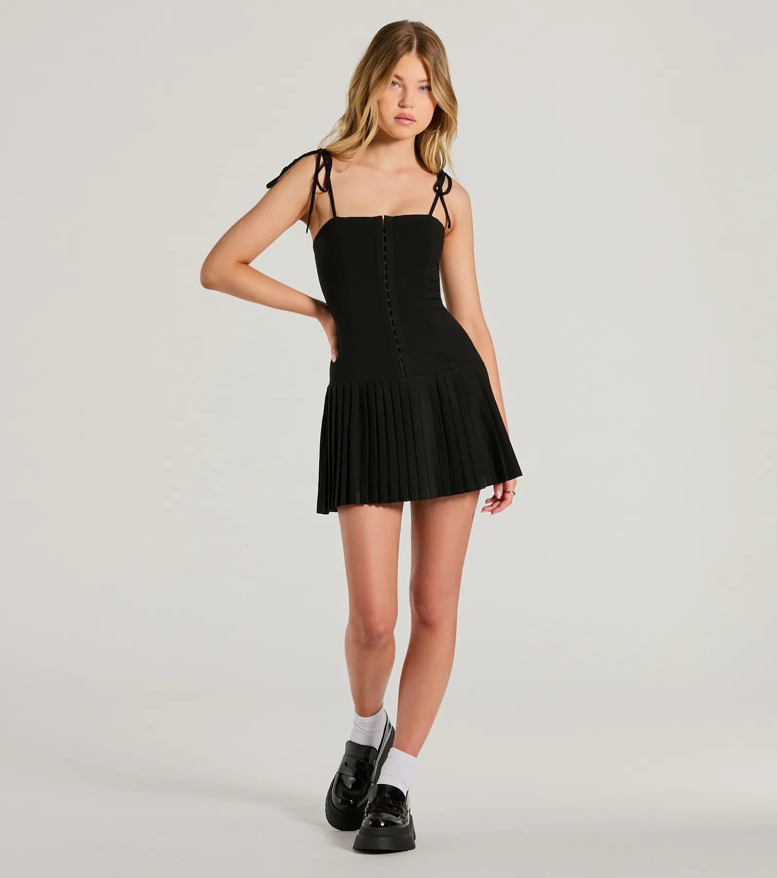 Dream Twirl Tie Strap Pleated A-Line Mini Dress