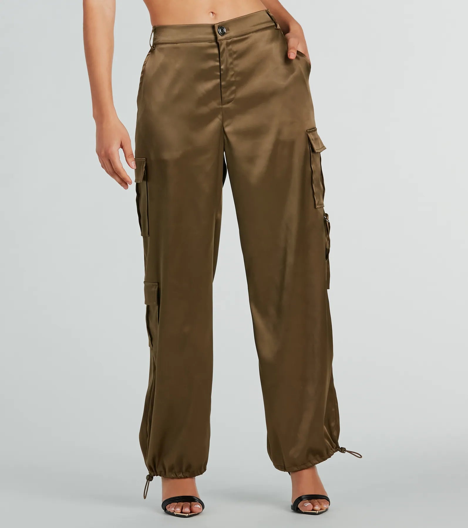 Sleek Sensation Satin High-Rise Cargo Joggers