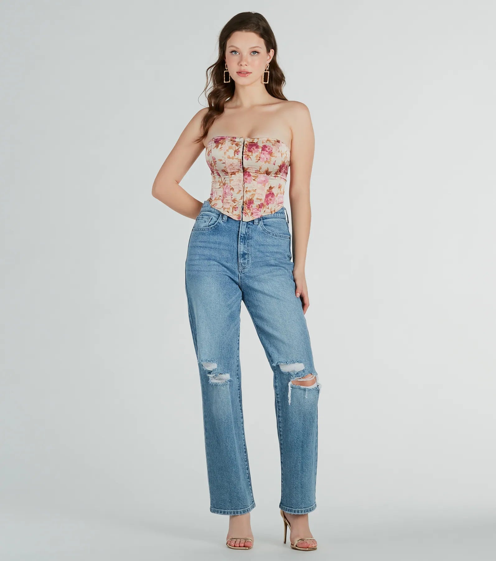 Time To Bloom Satin Floral Lace-Up Corset Top