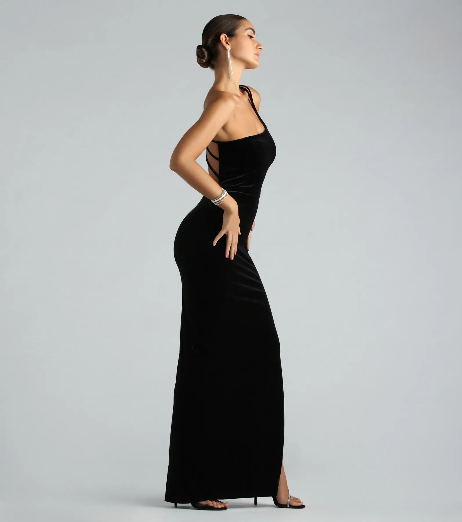 Lilian Formal Glitter Velvet Strappy Back Long Dress