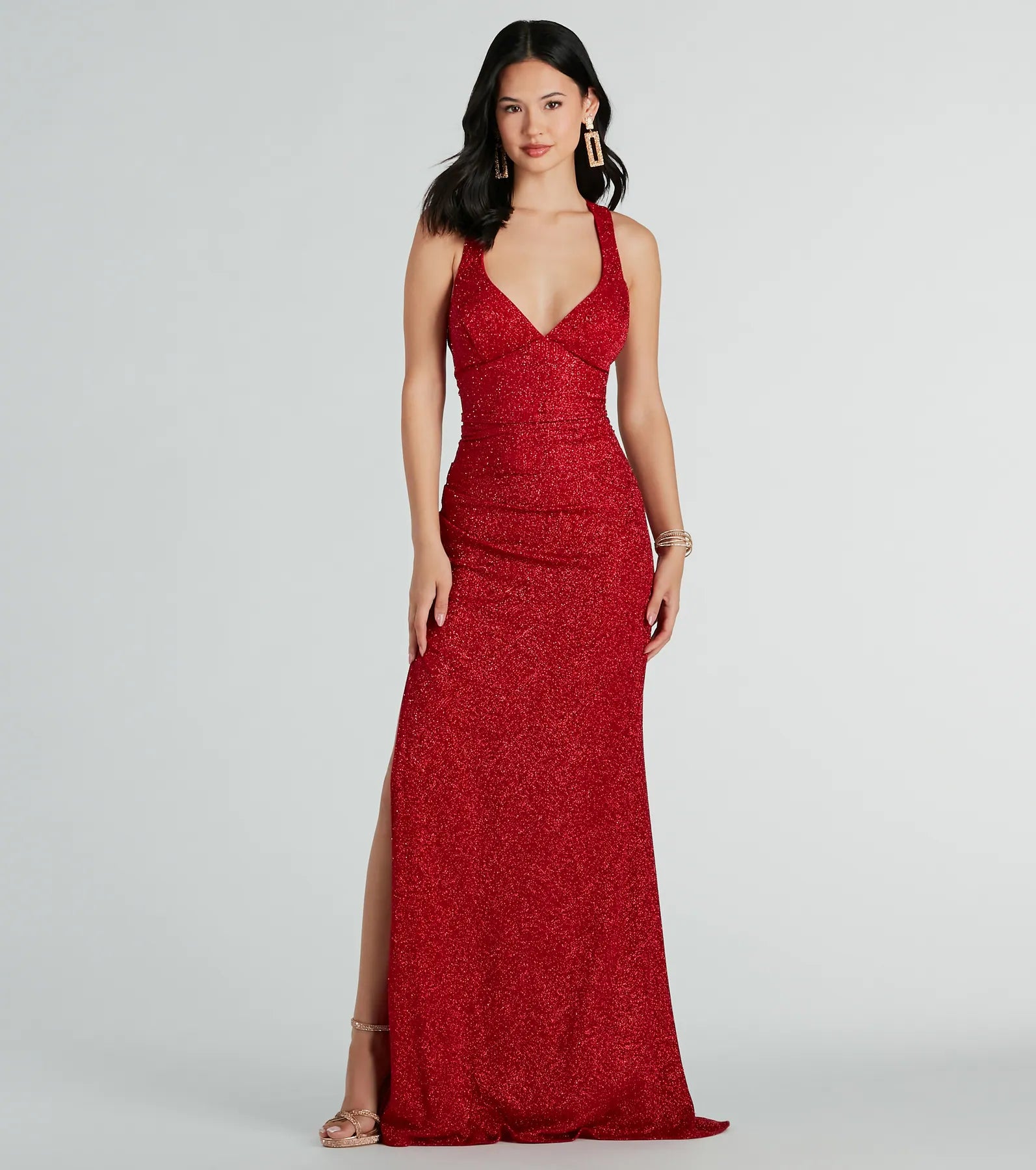 Kat Formal Glitter Lace-Up Long Dress