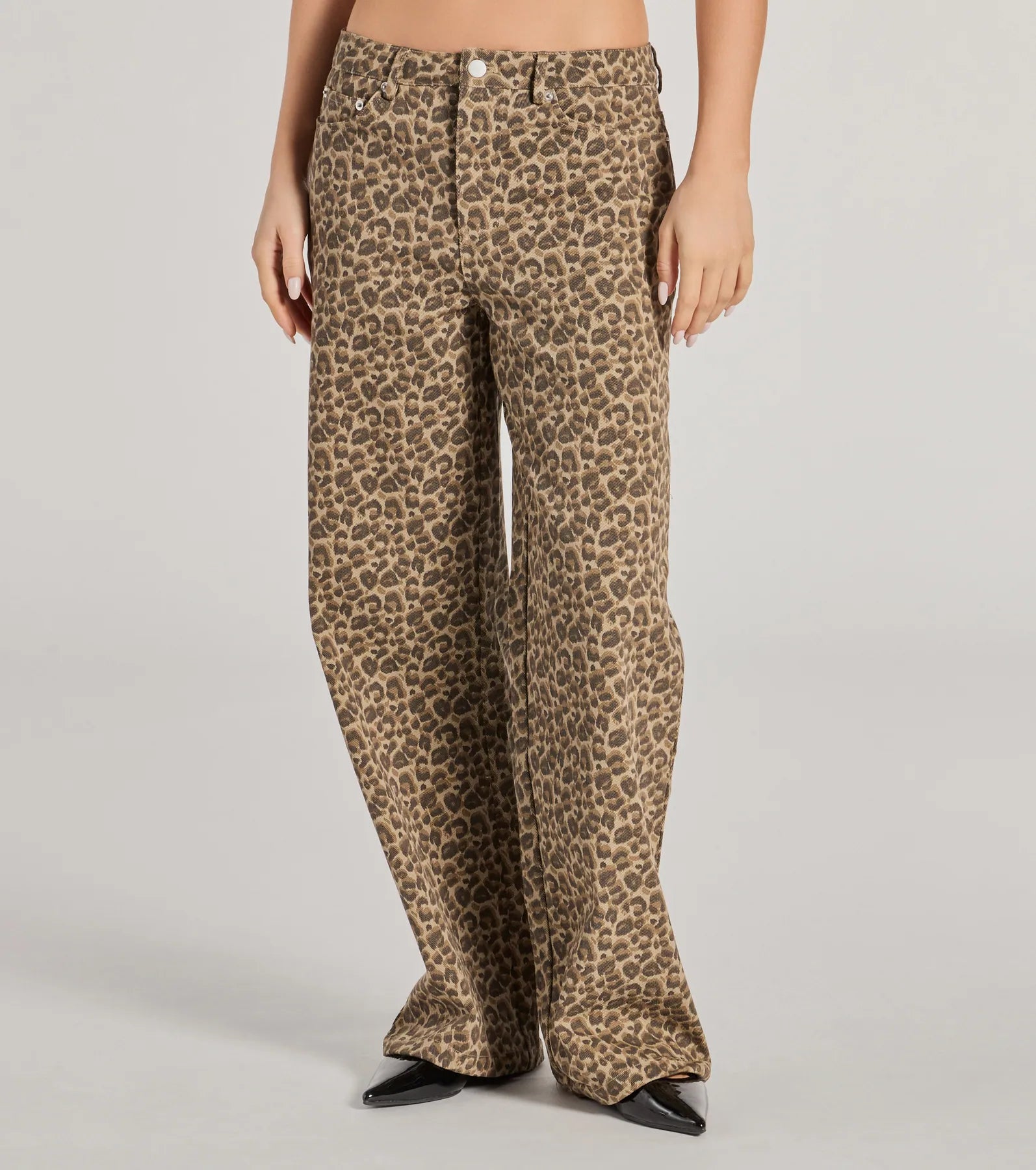 Wildly Chic Mid-Rise Leopard Print Baggy Pants