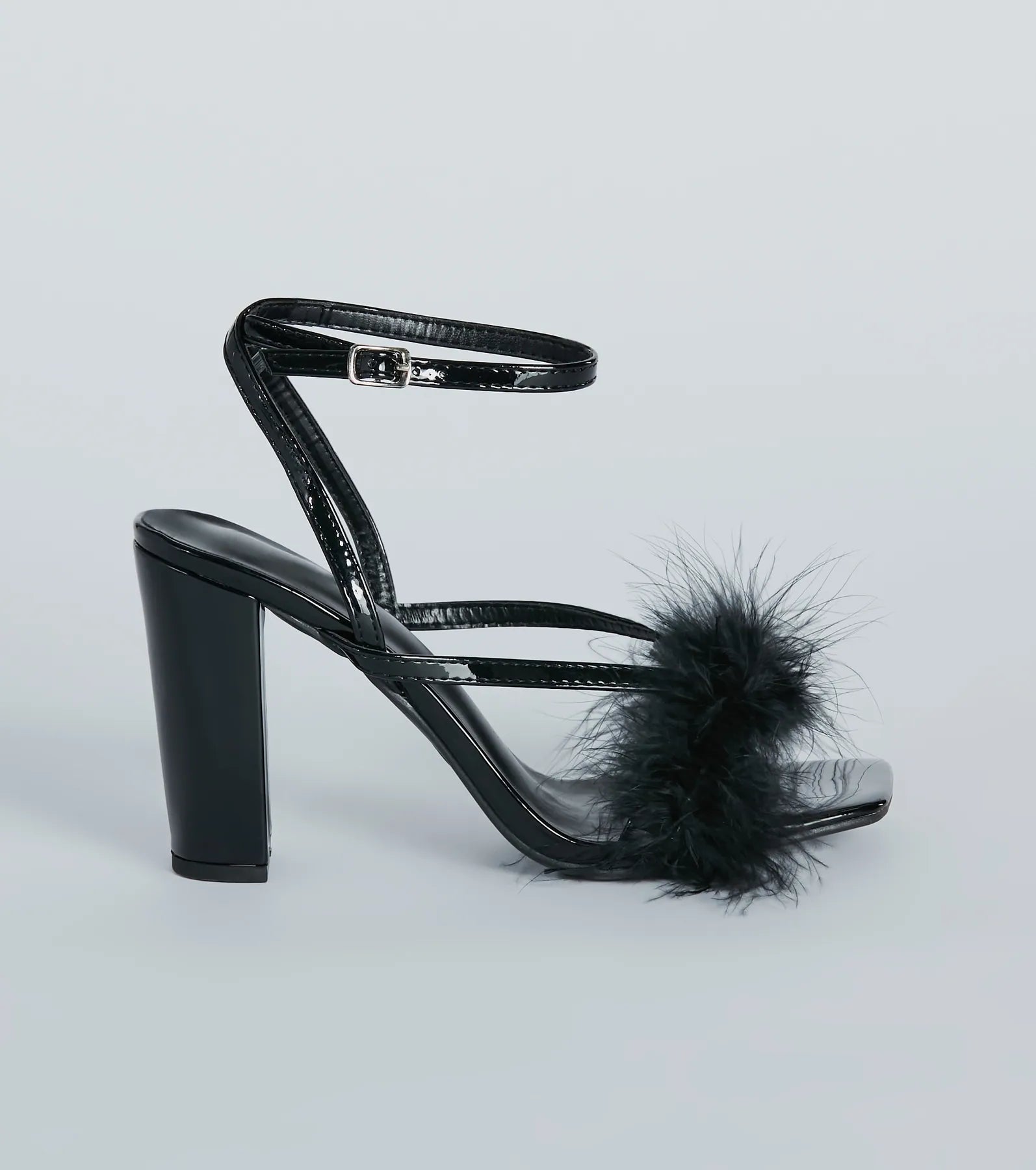 Fabulous Strut Marabou Strappy Block Heels