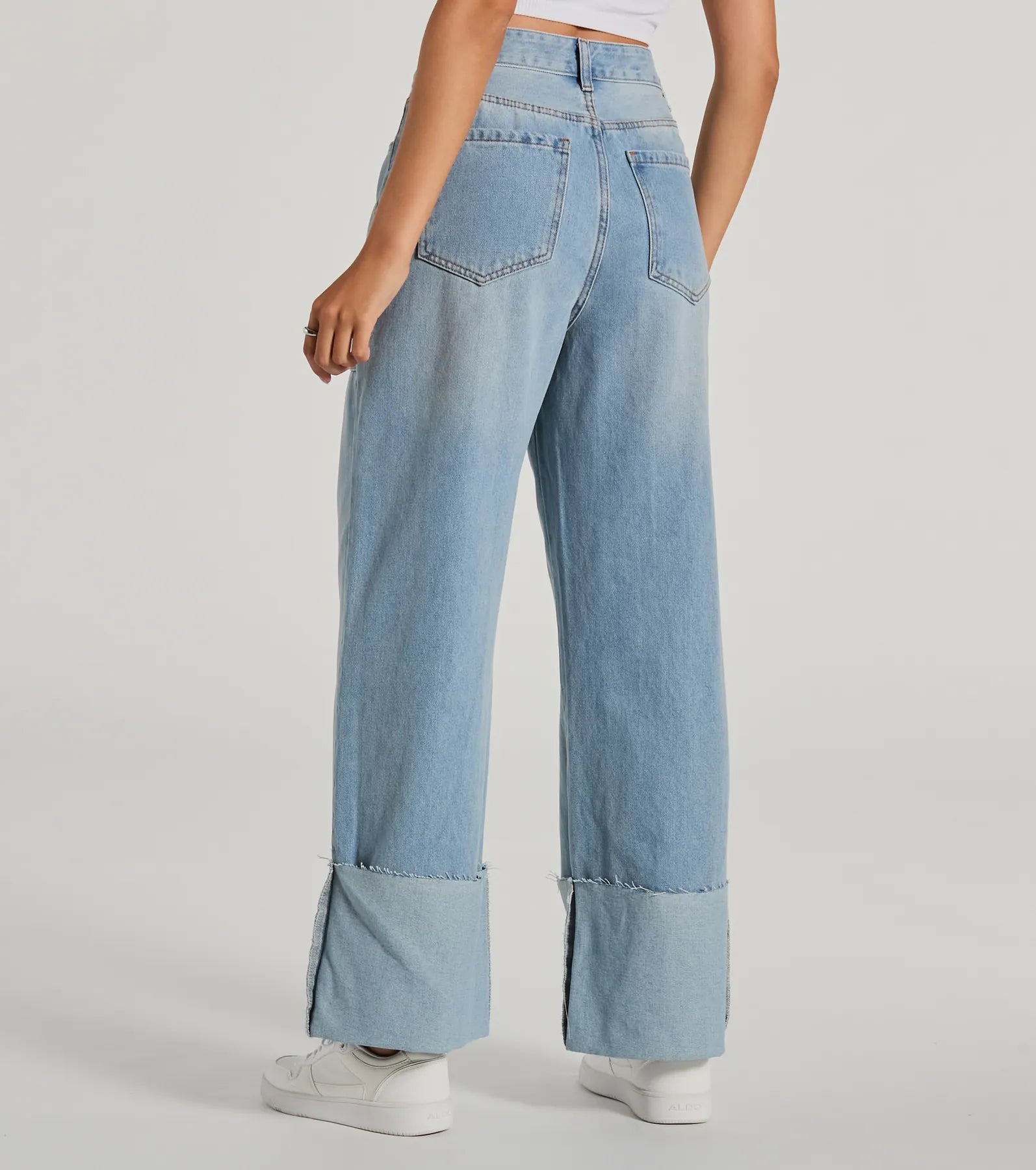 In The Details High-Rise Wide-Leg Cuffed Denim Jeans