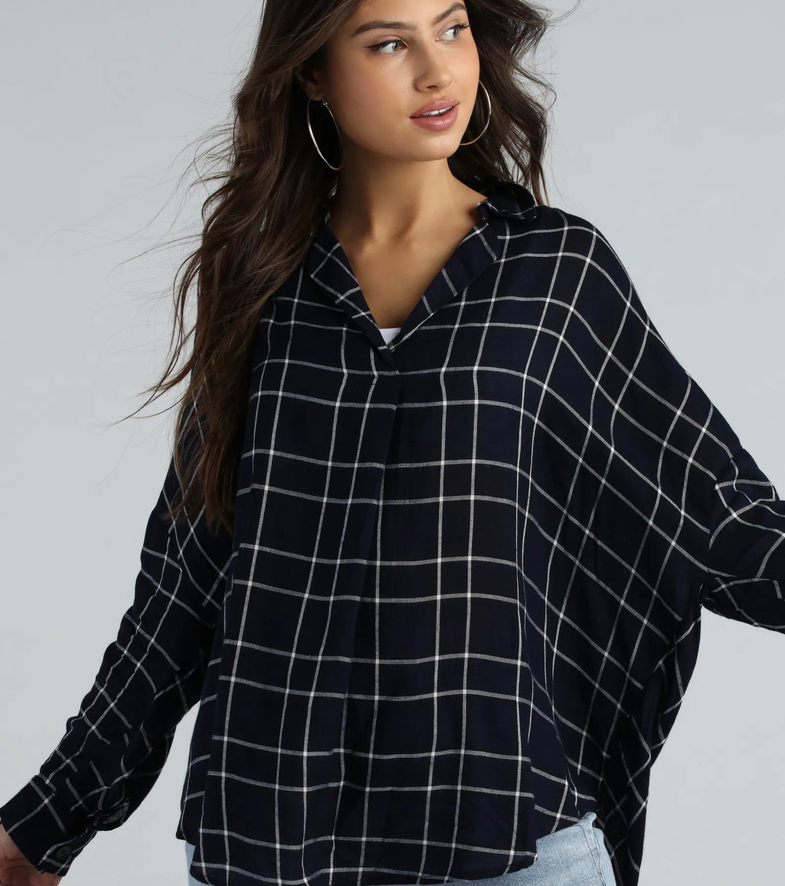 Seasonal Chic Plaid Oversized Top