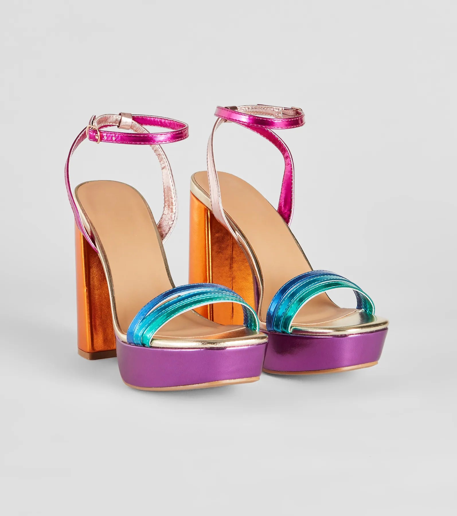 Colorful Steps Metallic Chunky Block Heels