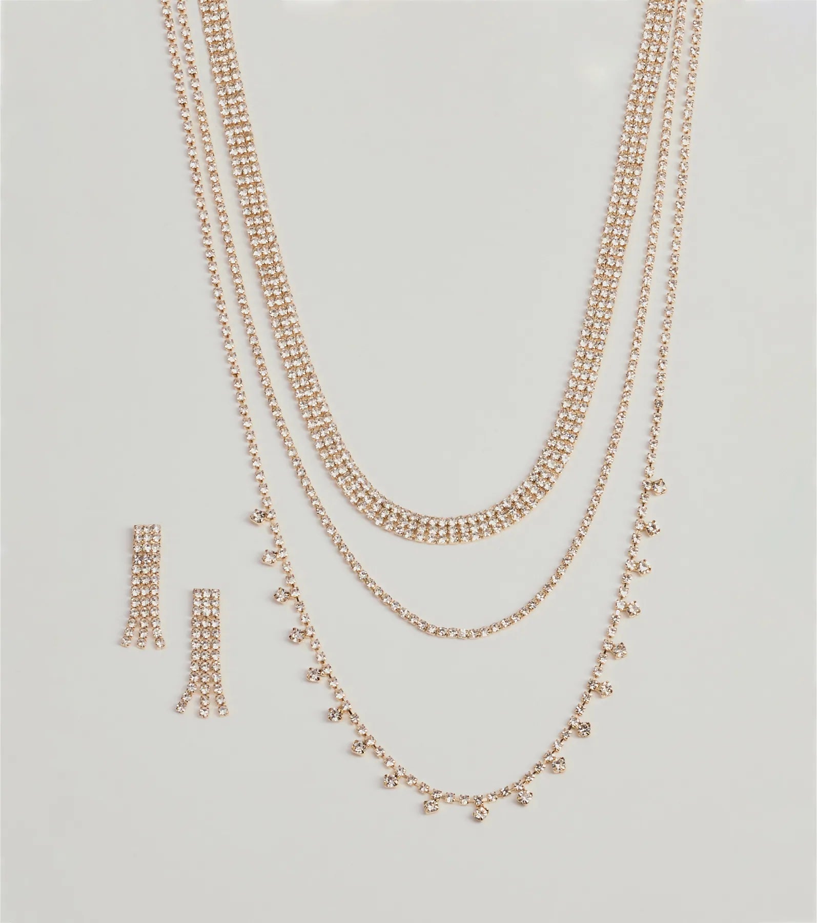 Modern Sophistication Triple-Row Layered Necklace And Earrings Set