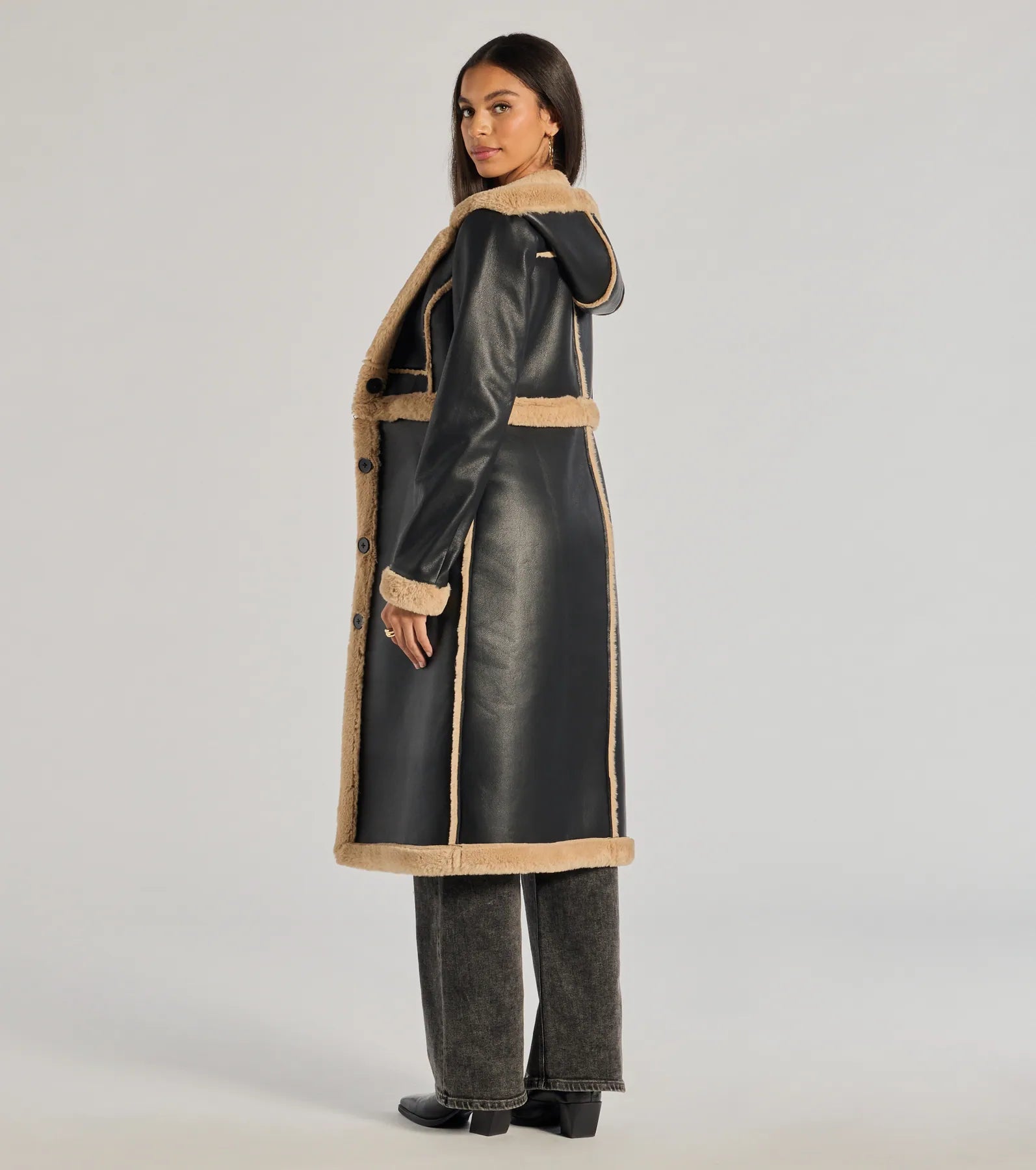 Runway Ready Convertible Faux Leather Trench Coat