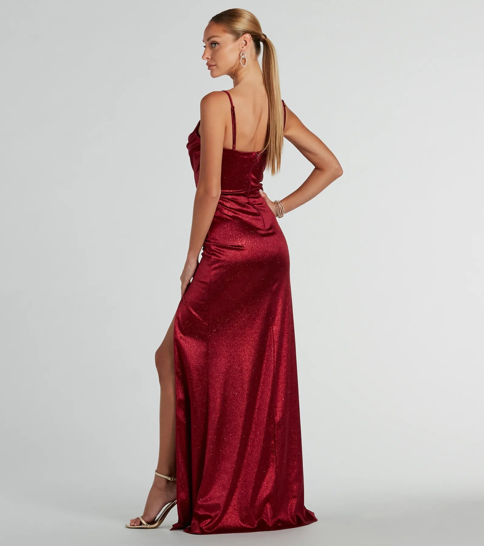 Melody Cowl Neck Mermaid Glitter Satin Formal Dress