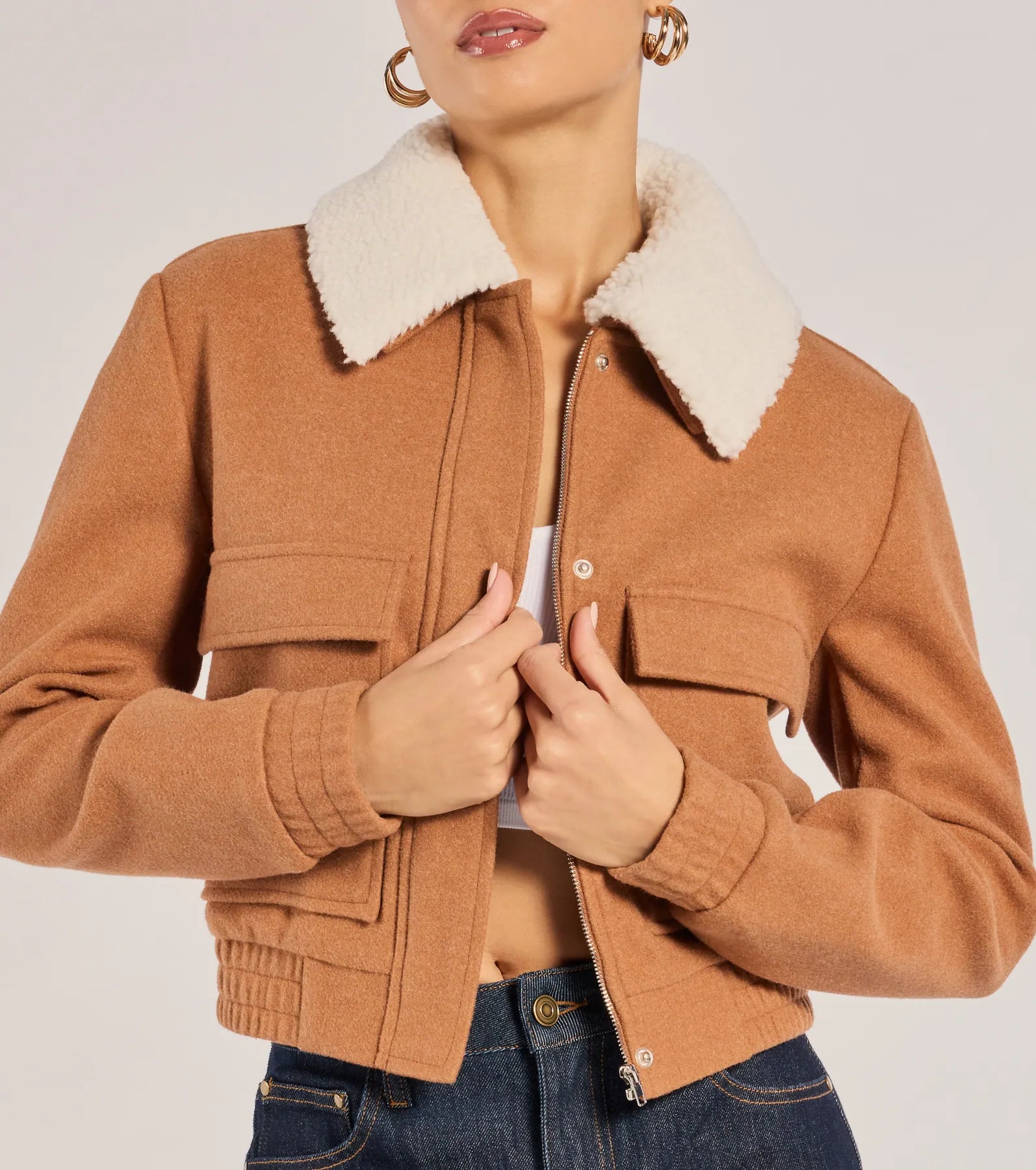 Cozy Cool Faux Wool Sherpa Collar Trucker Jacket