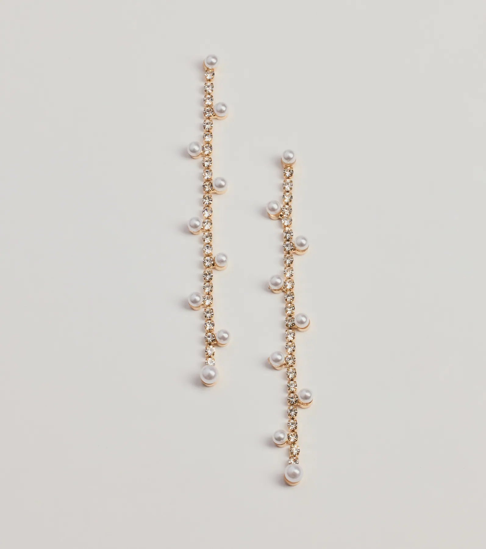 Sparkling Elegance Faux Pearl And Rhinestone Linear Earrings