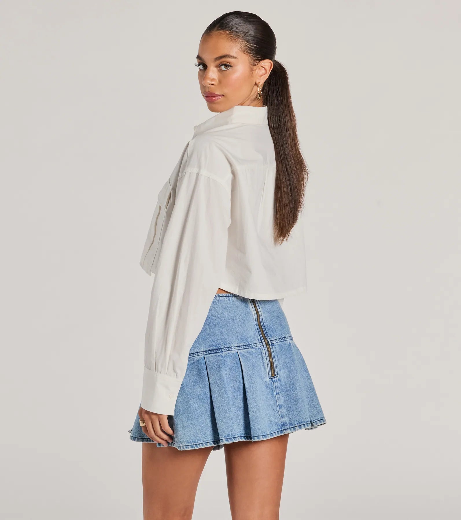 Officially Cute Long Sleeve Button Down Crop Top