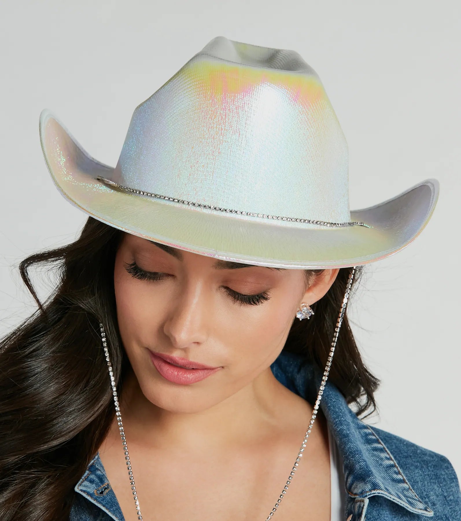 Futuristic Babe Holographic Rhinestone Cowboy Hat